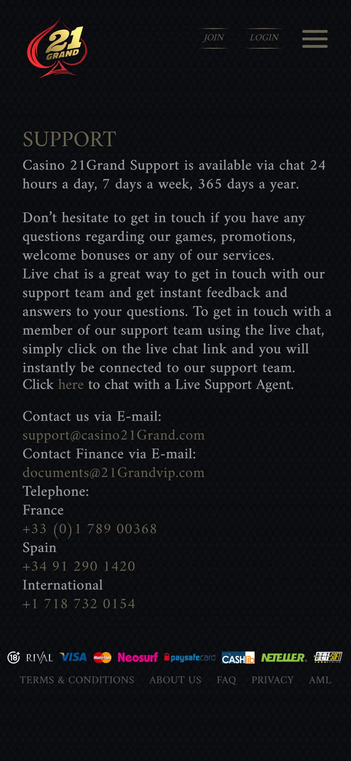 21 Grand Casino Mobile Support Review