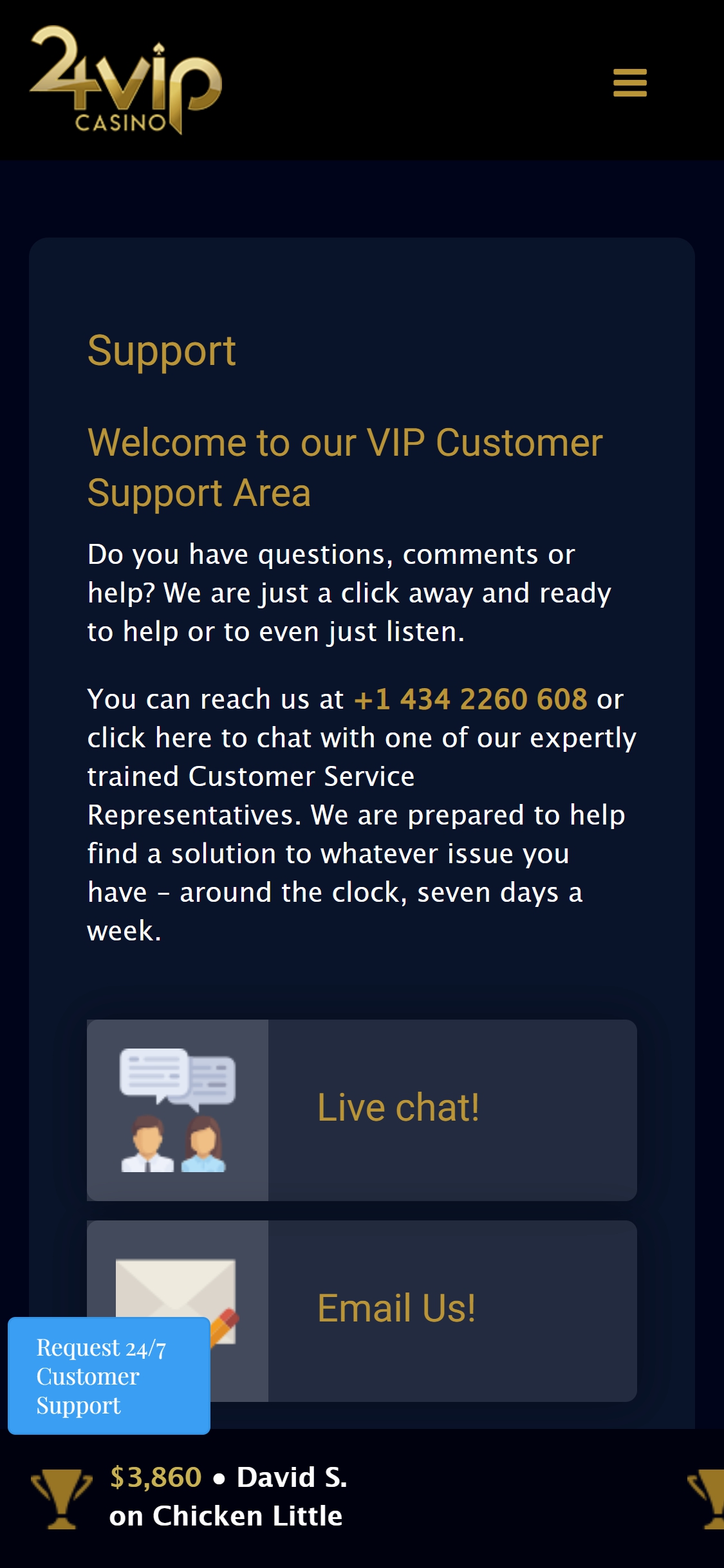 24VIP Casino Mobile Support Review