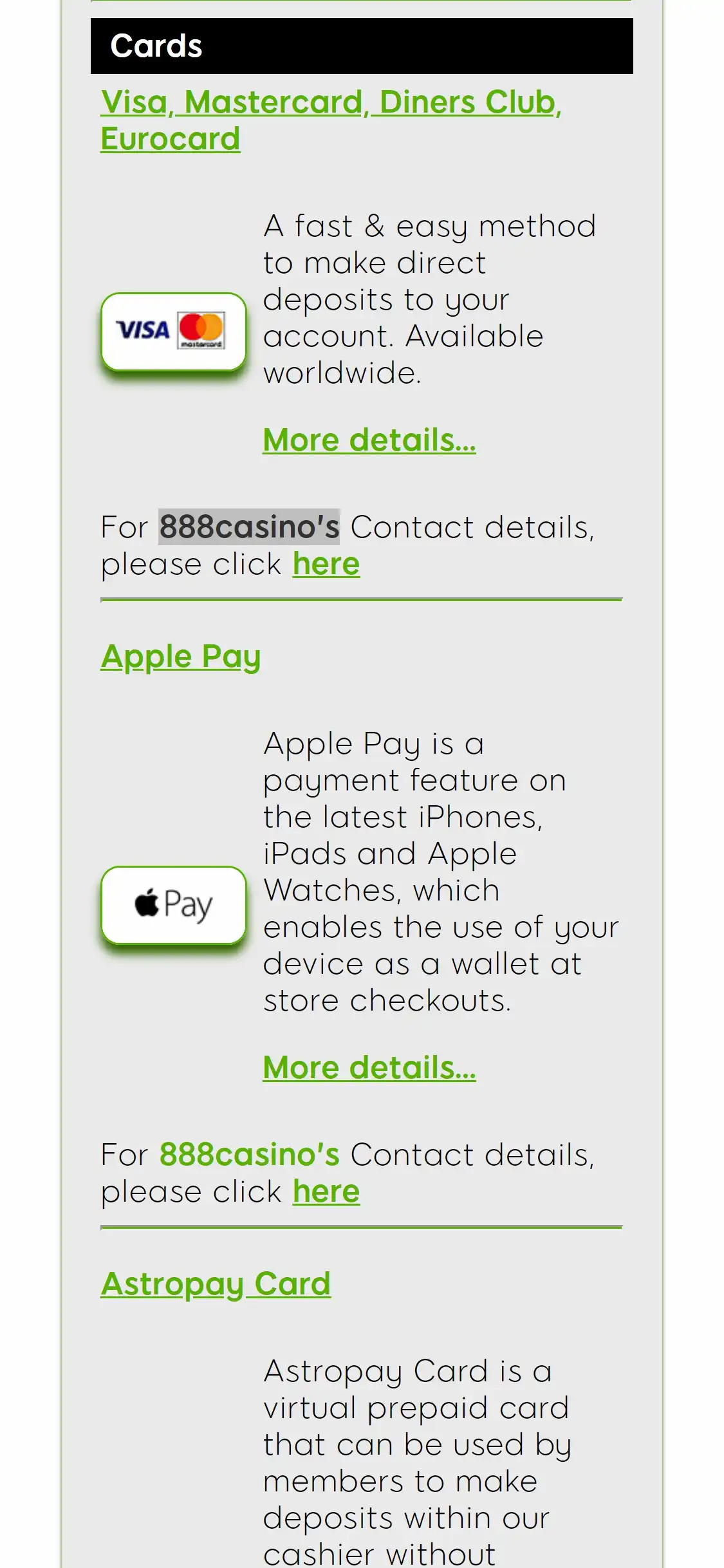 888.com Casino Mobile Payment Methods Review