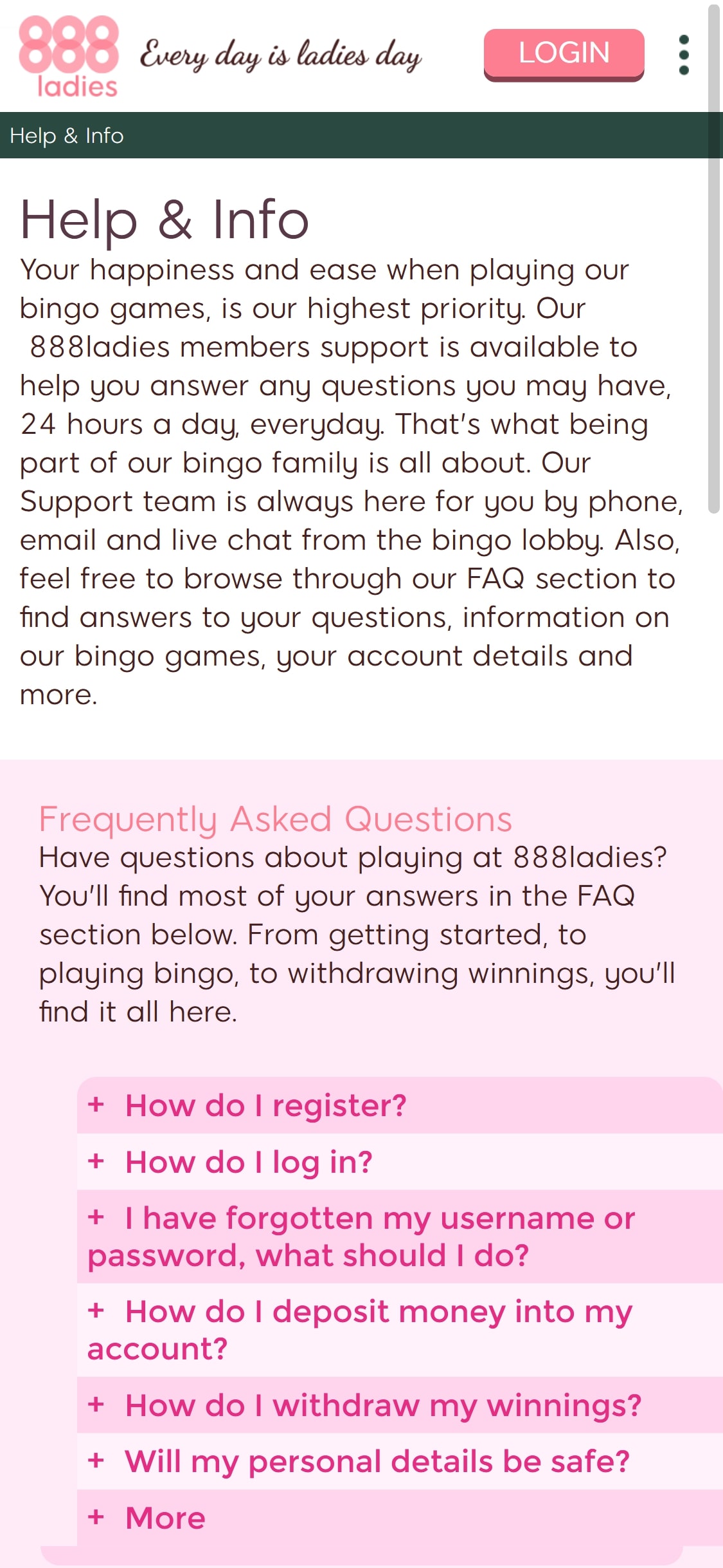 888 Ladies Casino Mobile Support Review
