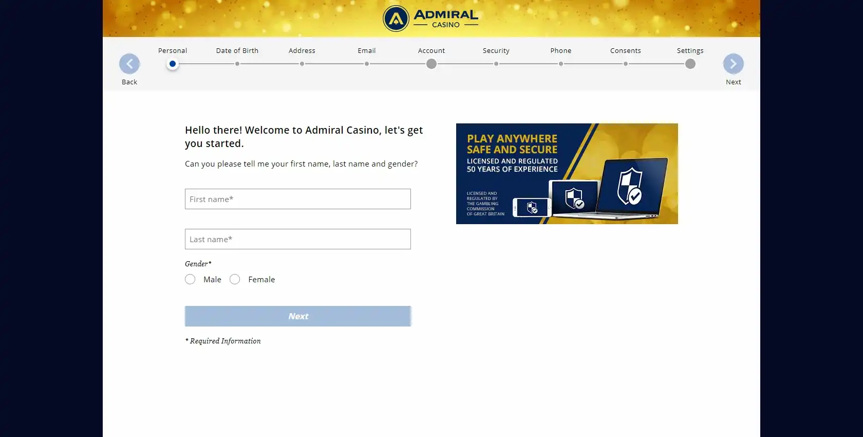 Admiral Casino Login
