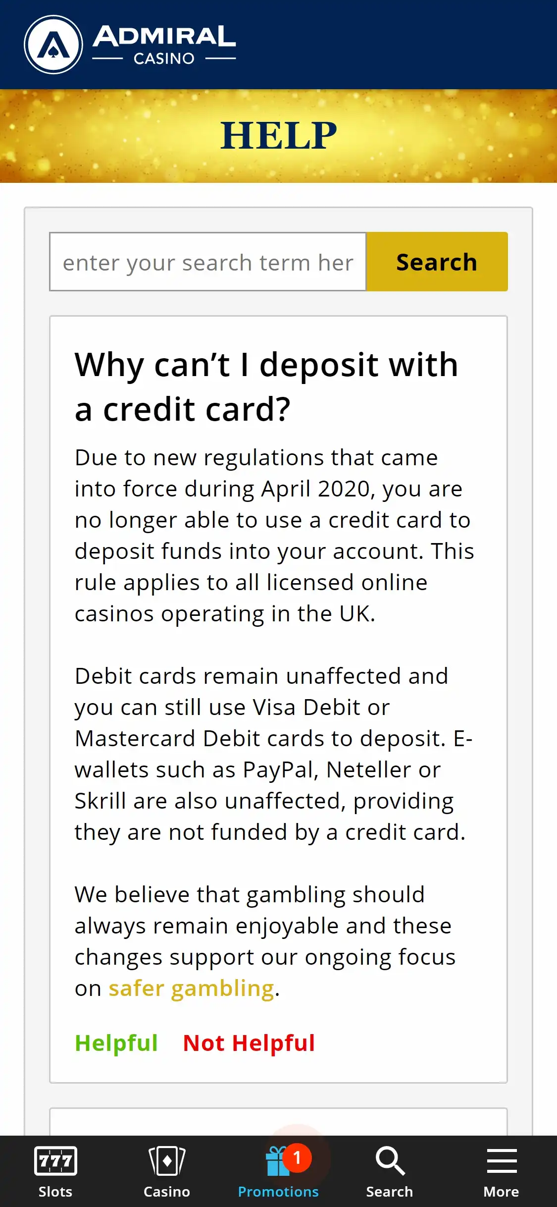 Admiral Casino Mobile Payment Methods Review