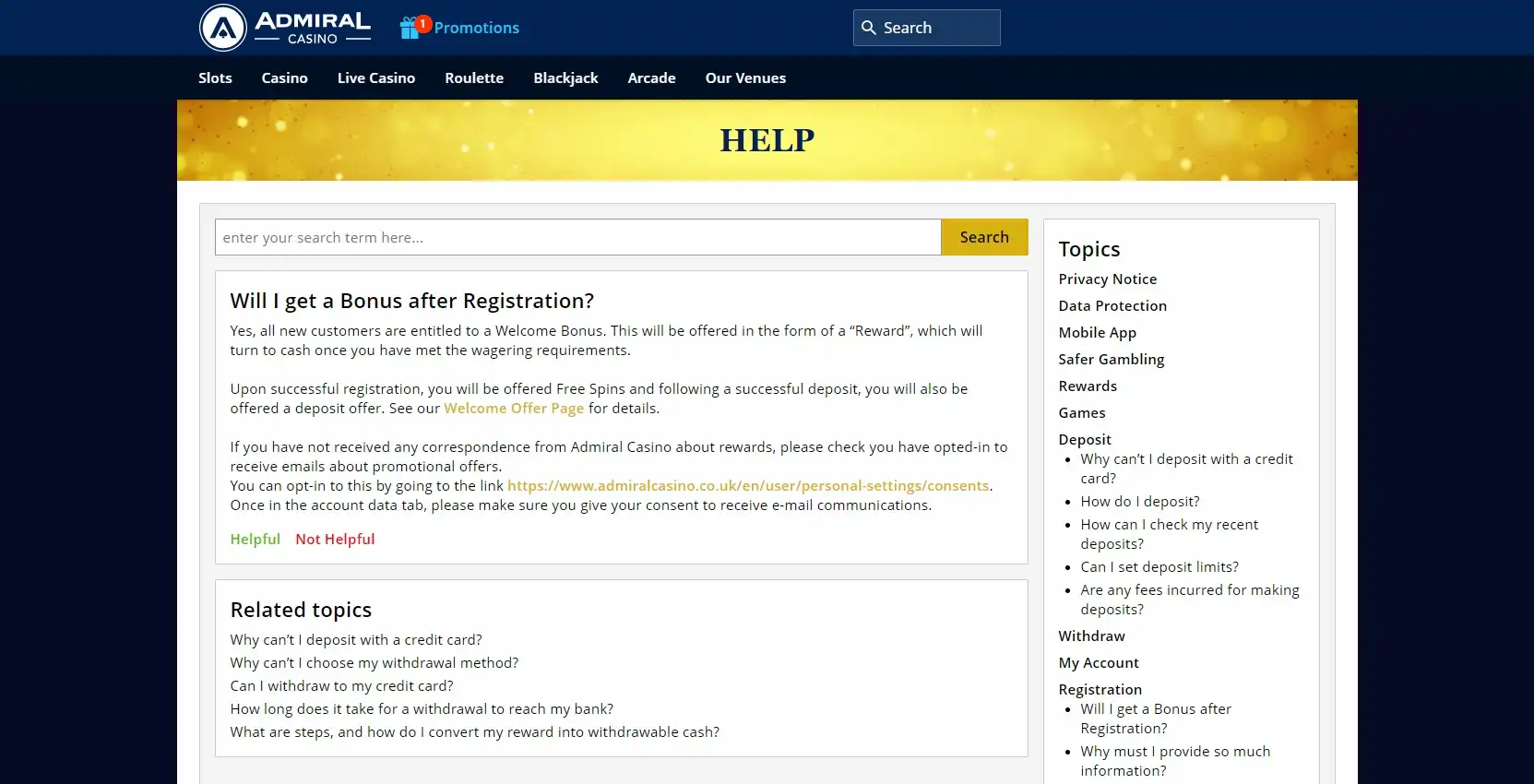 Admiral Casino Support