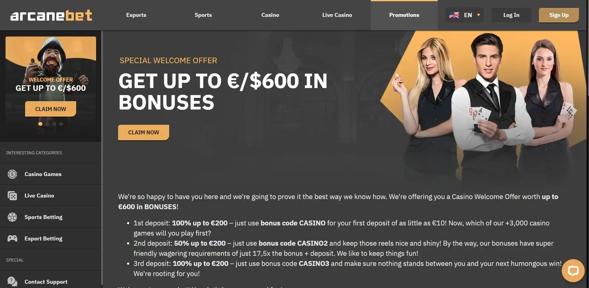 Arcanebet Casino No Deposit Bonus