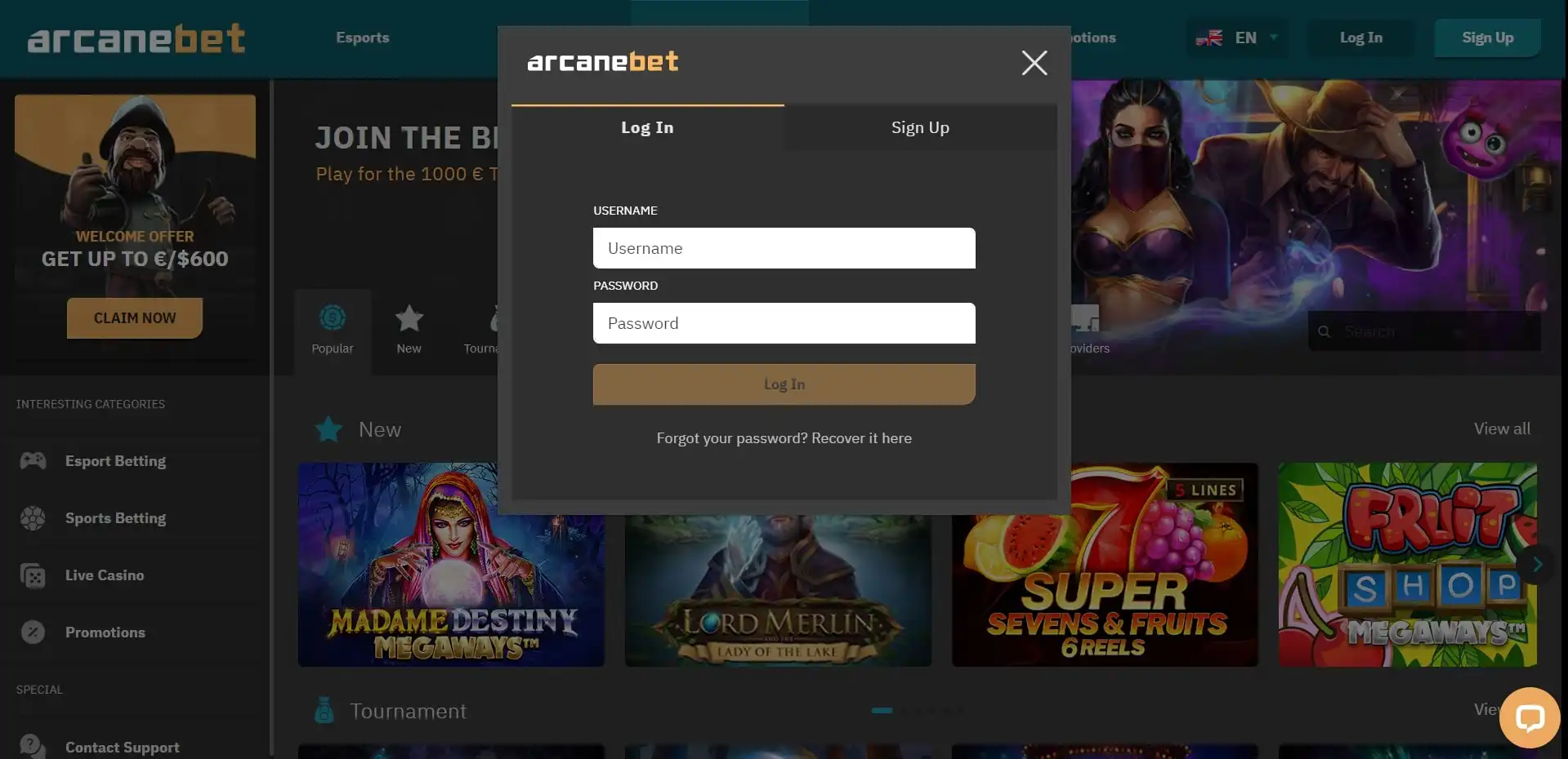 Arcanebet Casino Login