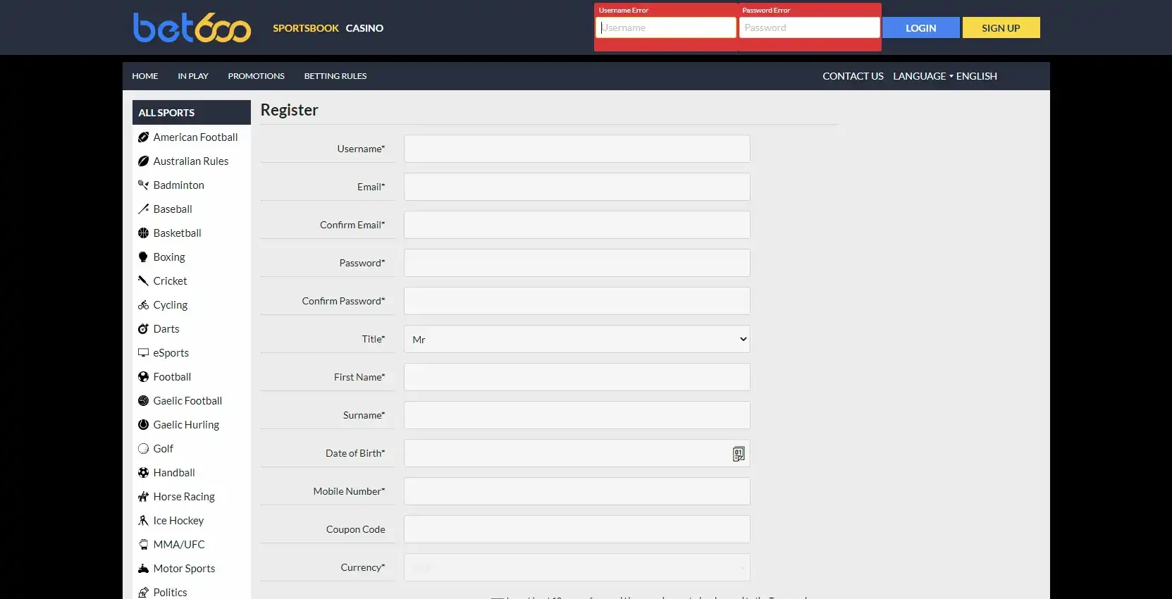 Bet 600 Casino Login