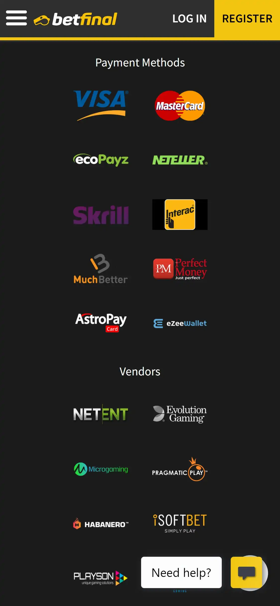 Betfinal Casino Mobile Payment Methods Review