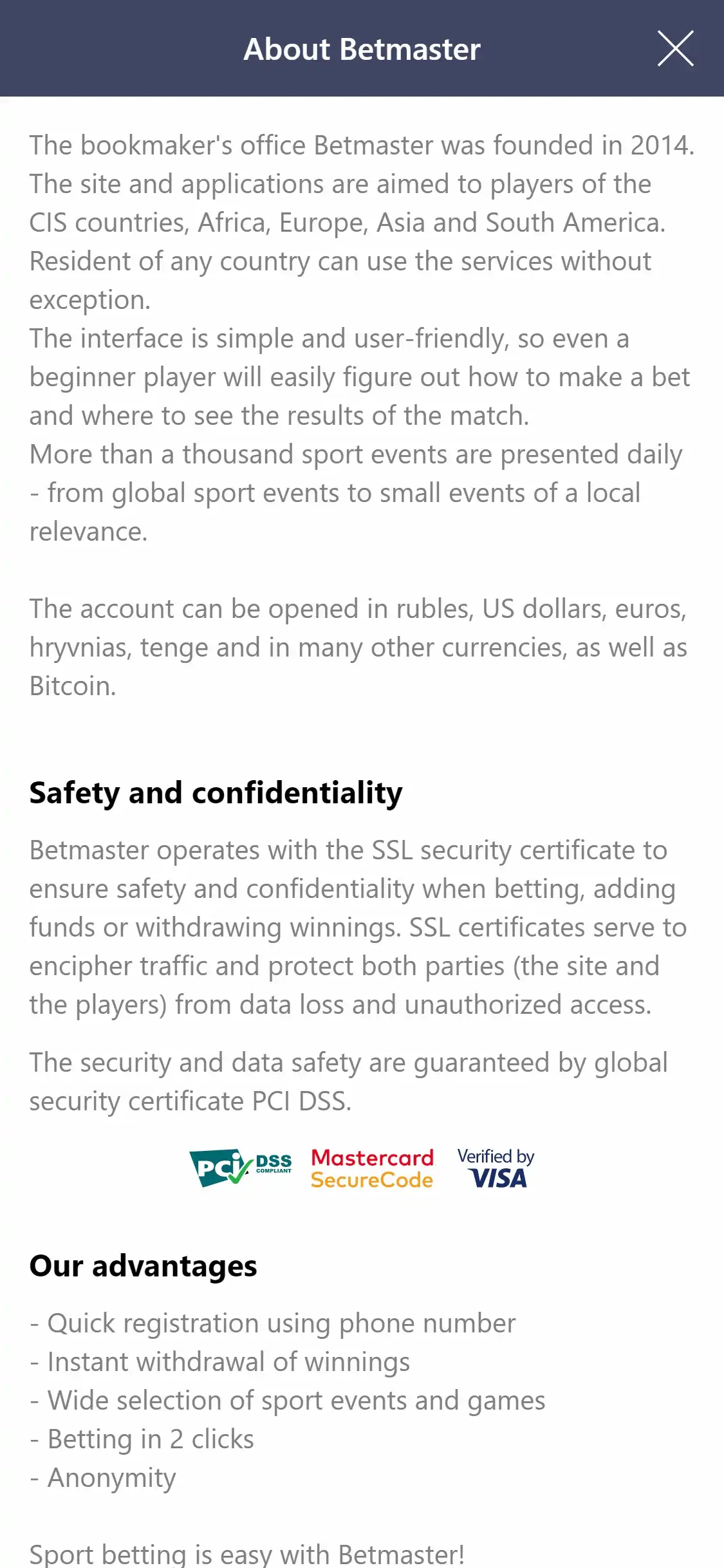Betmaster Mobile Support Review