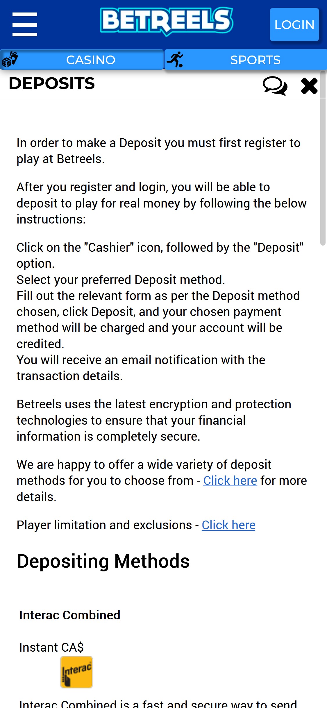 Betreels Casino Mobile Payment Methods Review