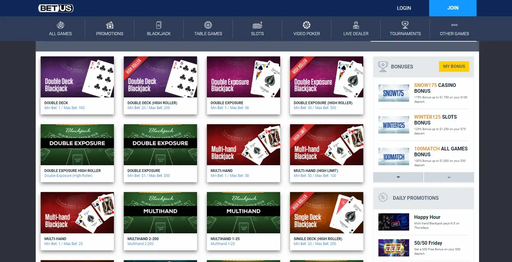 BetUS Casino Games