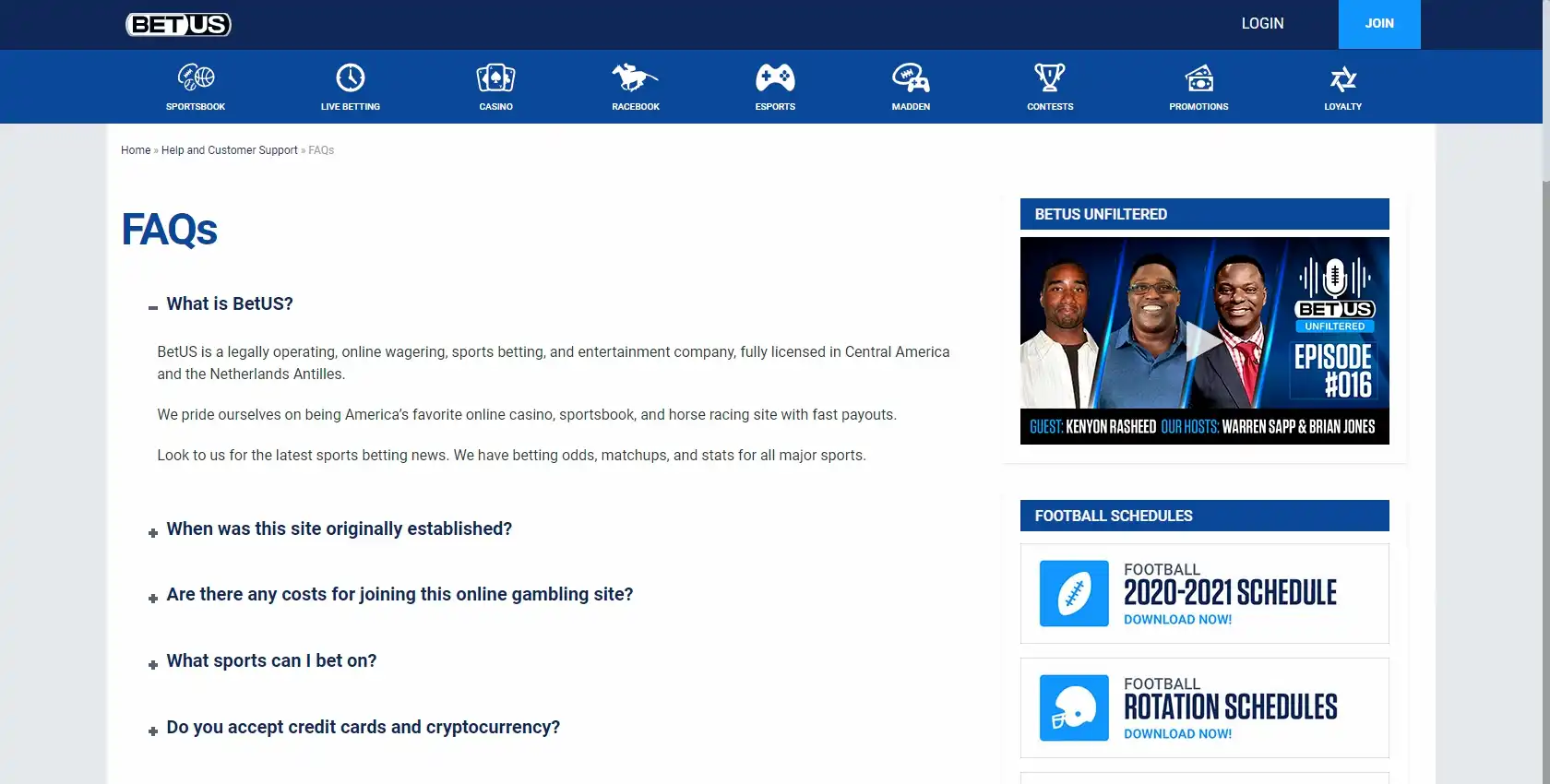 BetUS Casino Support