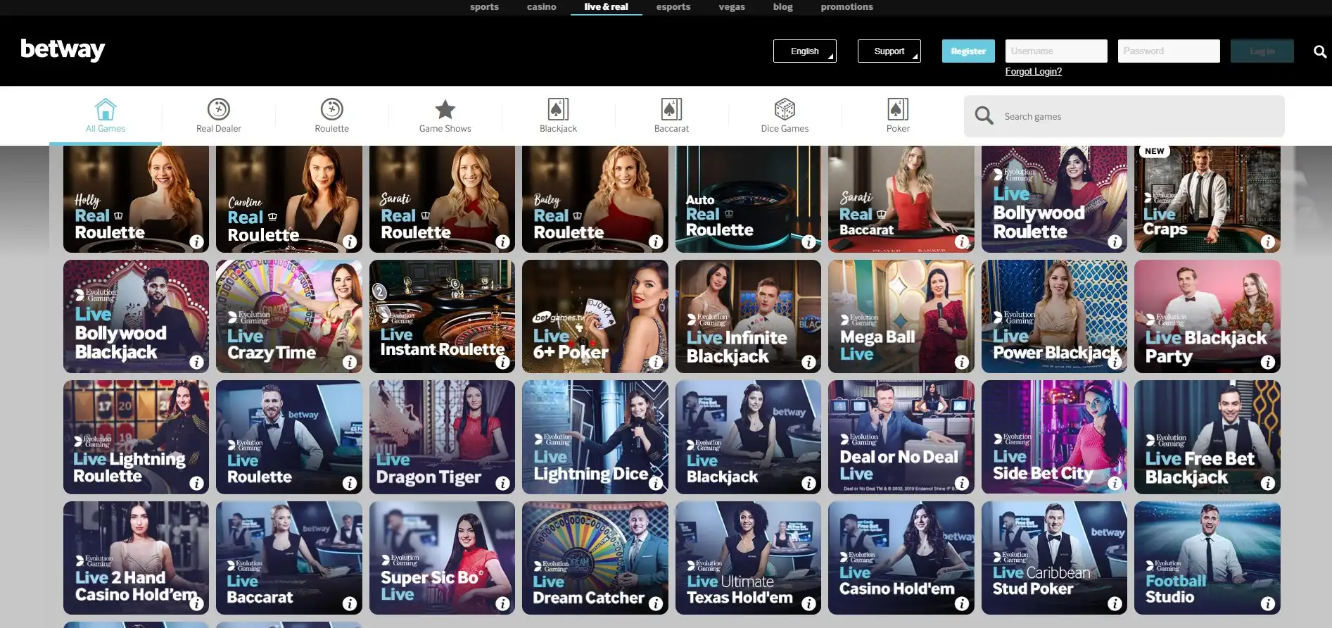 Betway Casino Live Dealer Games