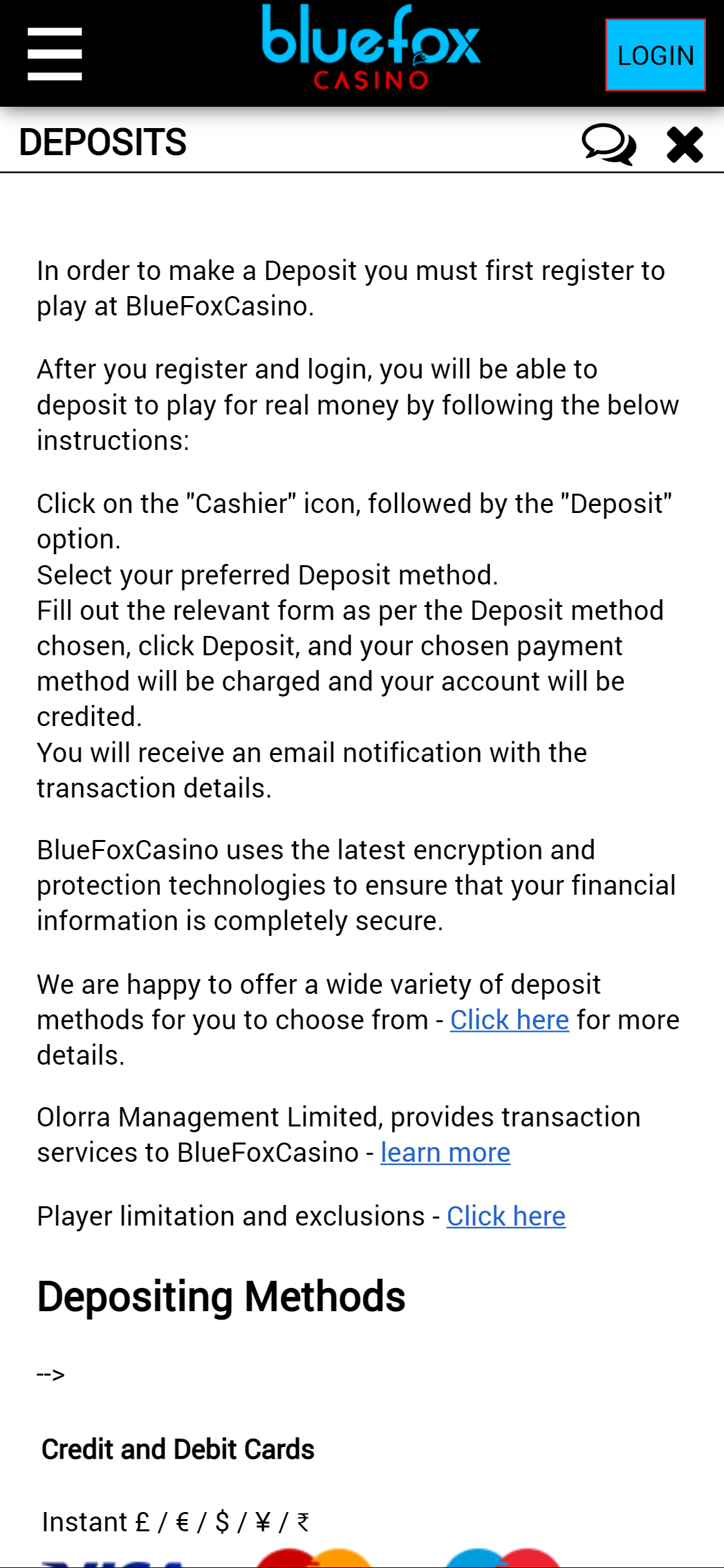 Blue Fox Casino Mobile Payment Methods Review