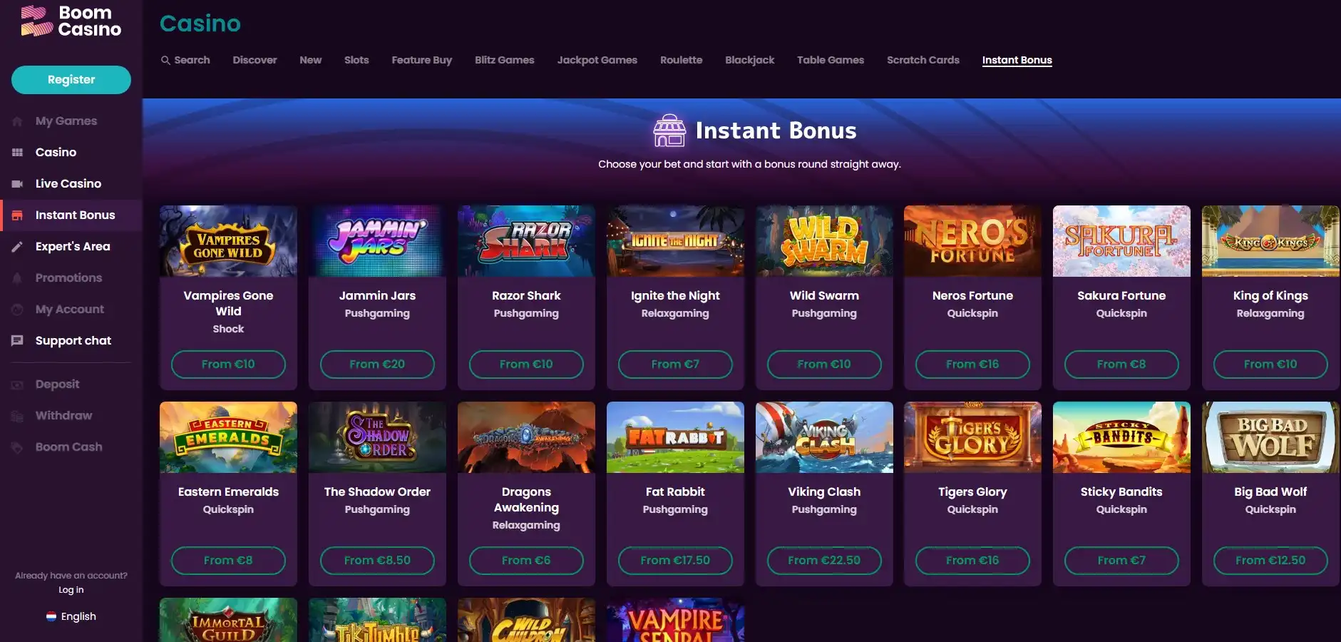 Boom Casino No Deposit Bonus