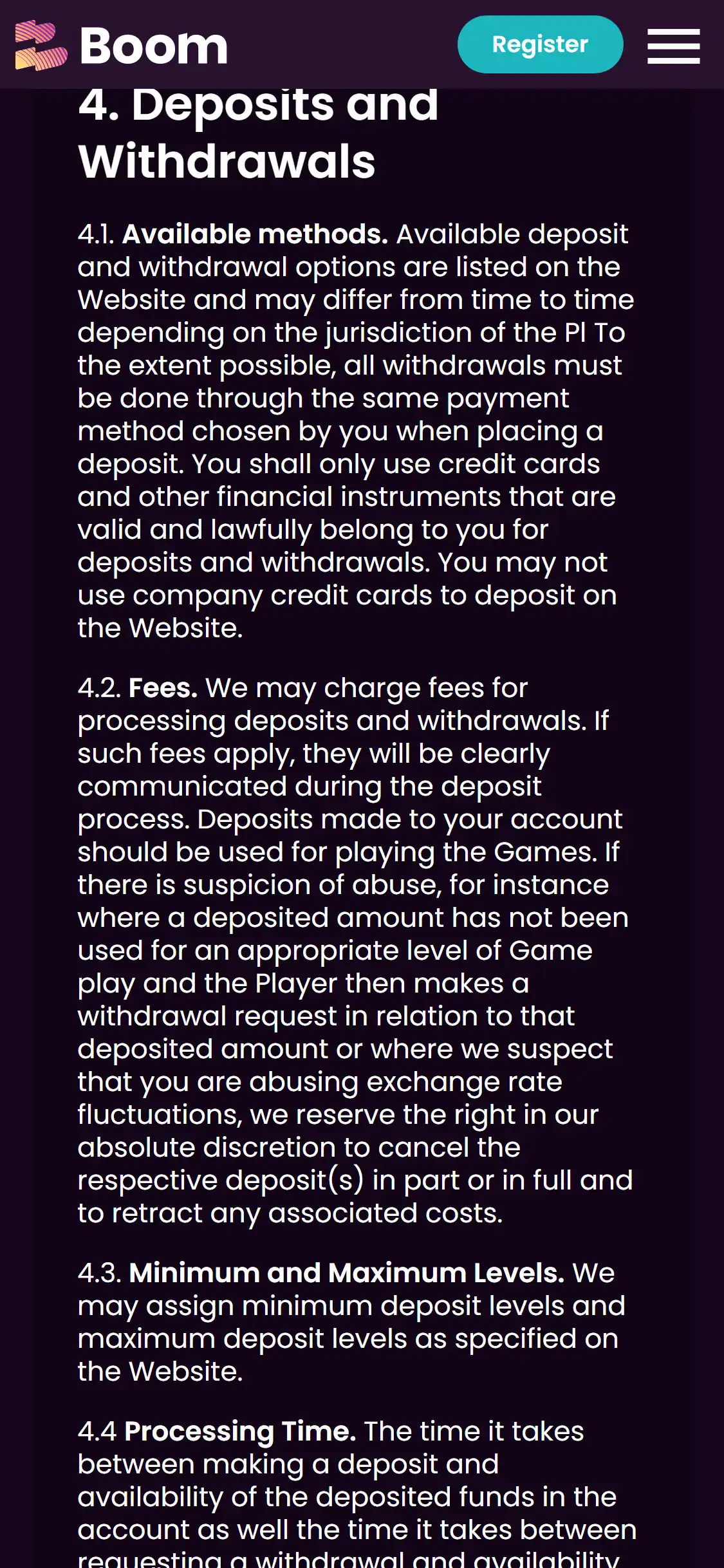 Boom Casino Mobile Payment Methods Review