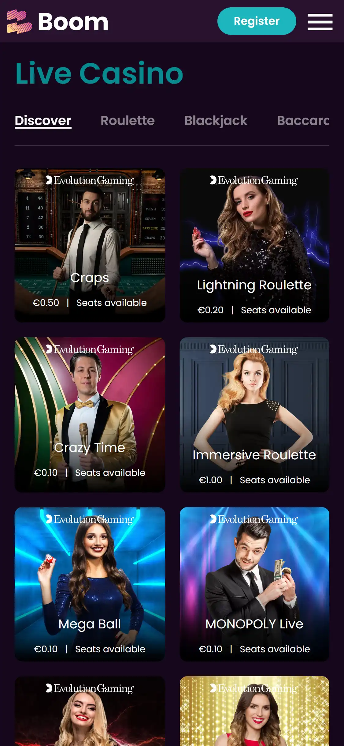 Boom Casino Mobile Live Dealer Games Review