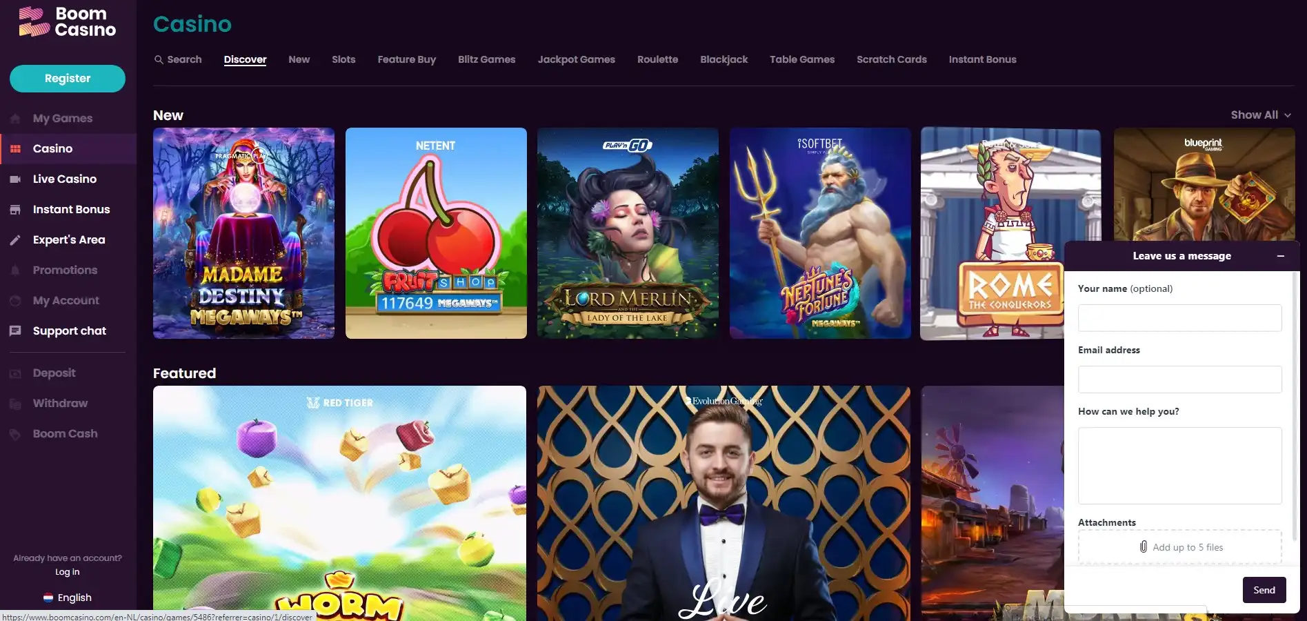 Boom Casino Support