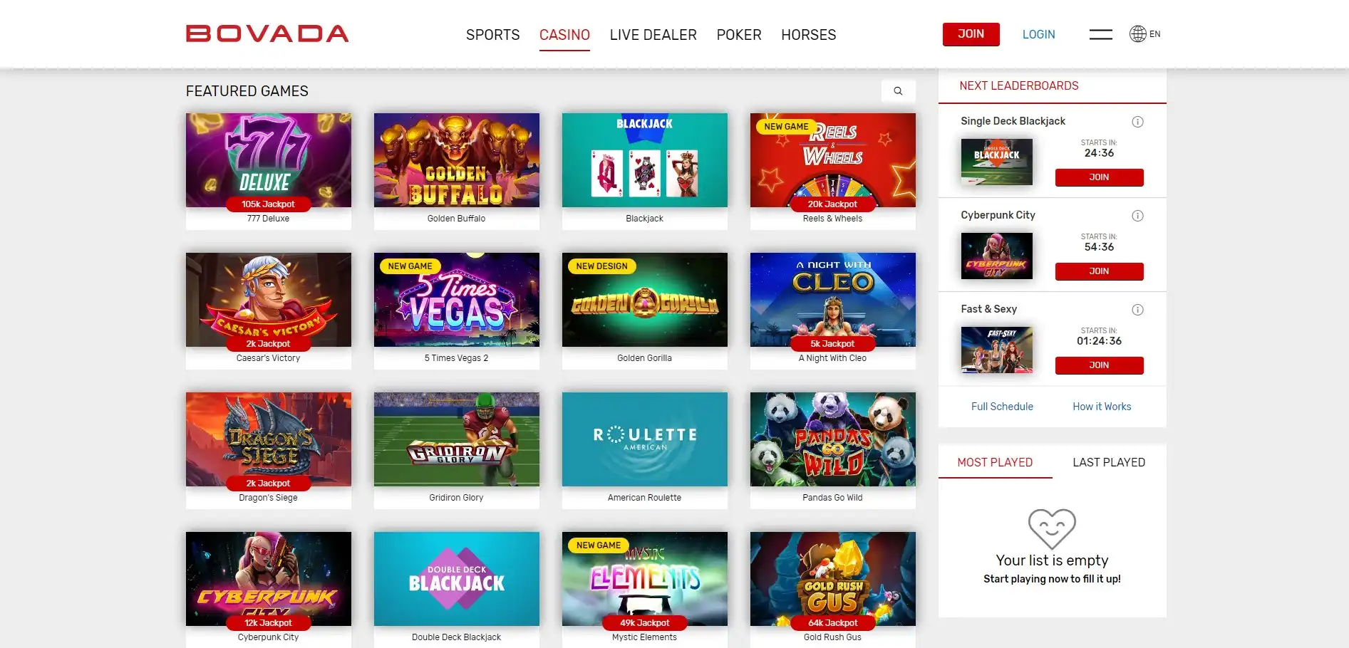 Bovada Casino Games