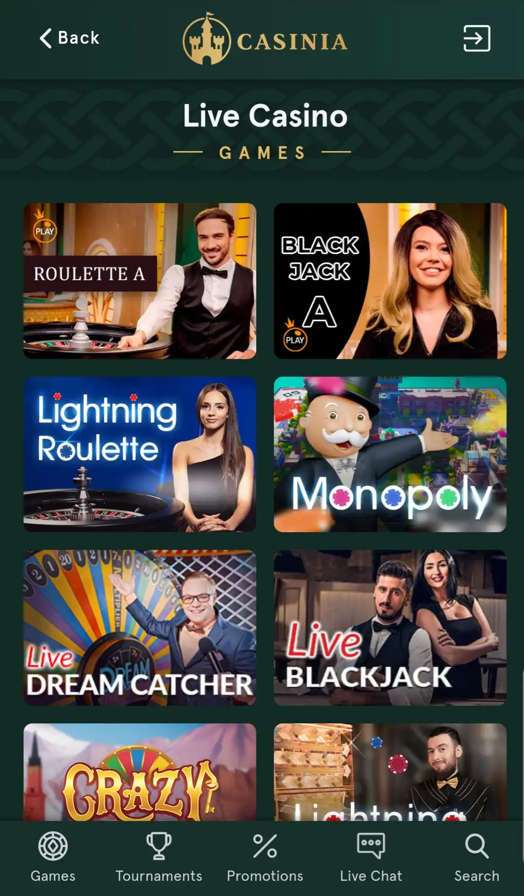 Casinia Casino Mobile Live Dealer Games Review