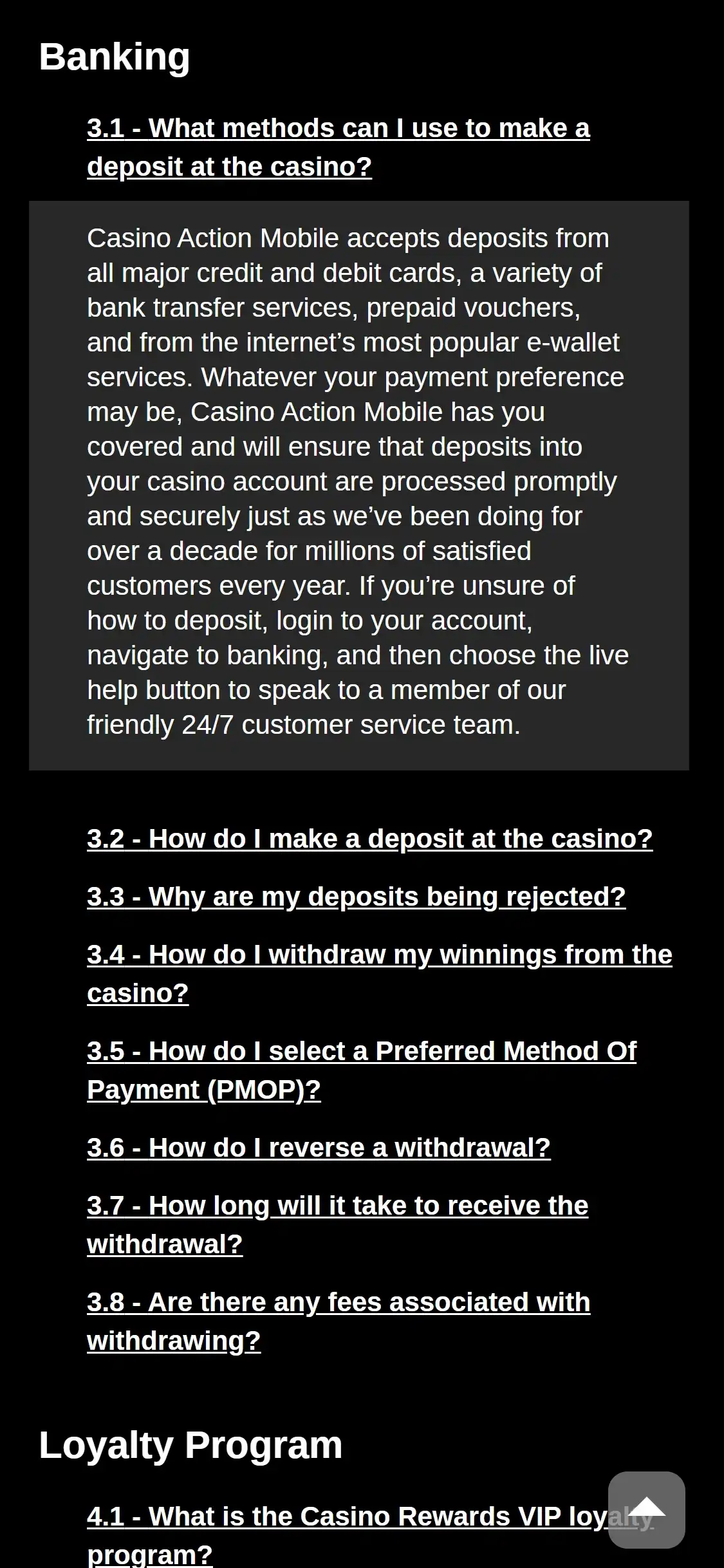 Casino Action Mobile Payment Methods Review