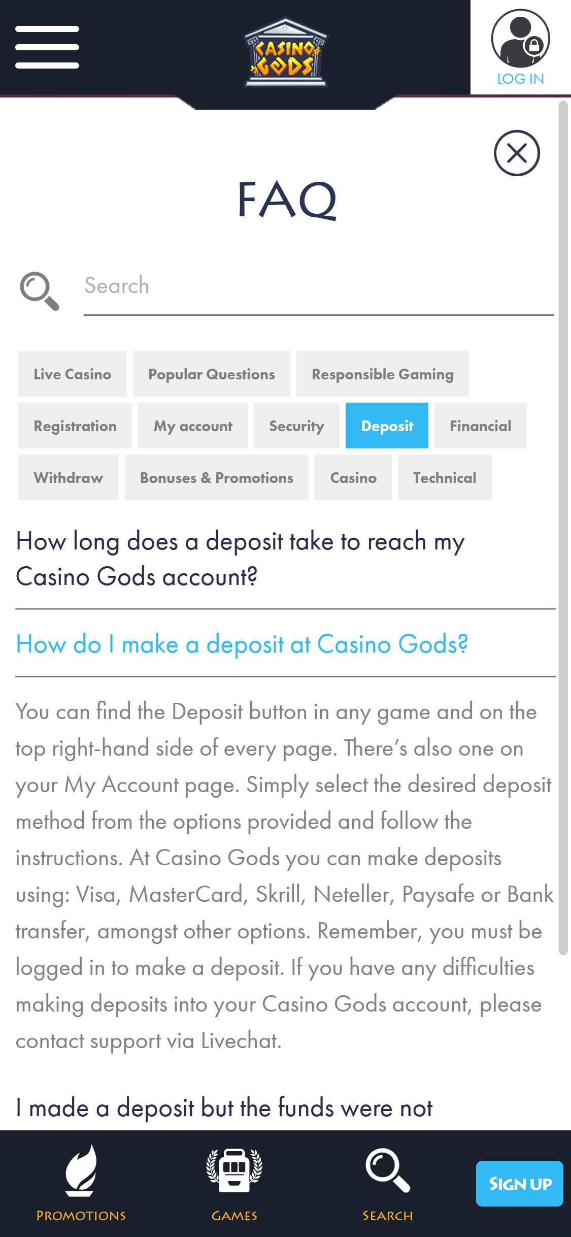 Casino Gods Mobile Payment Methods Review