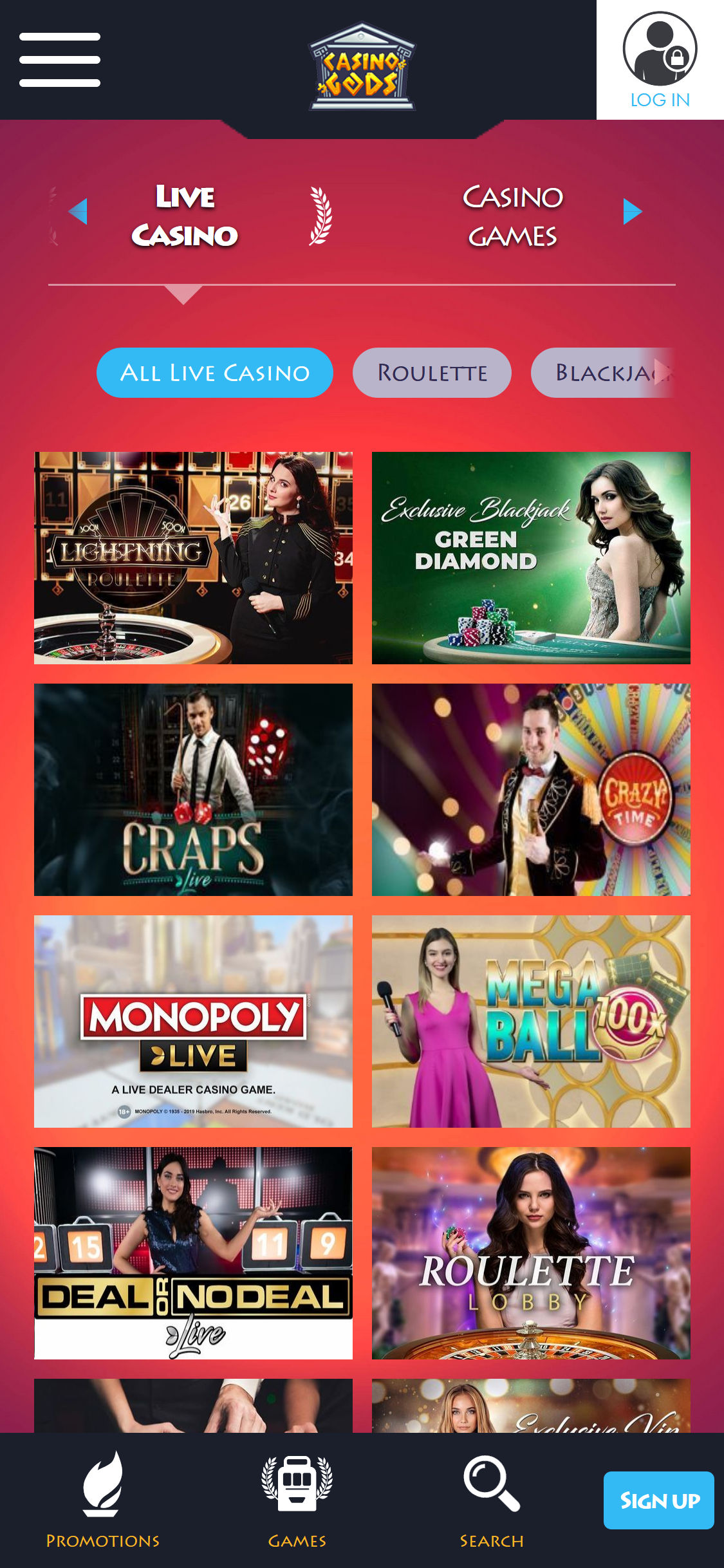 Casino Gods Mobile Live Dealer Games Review