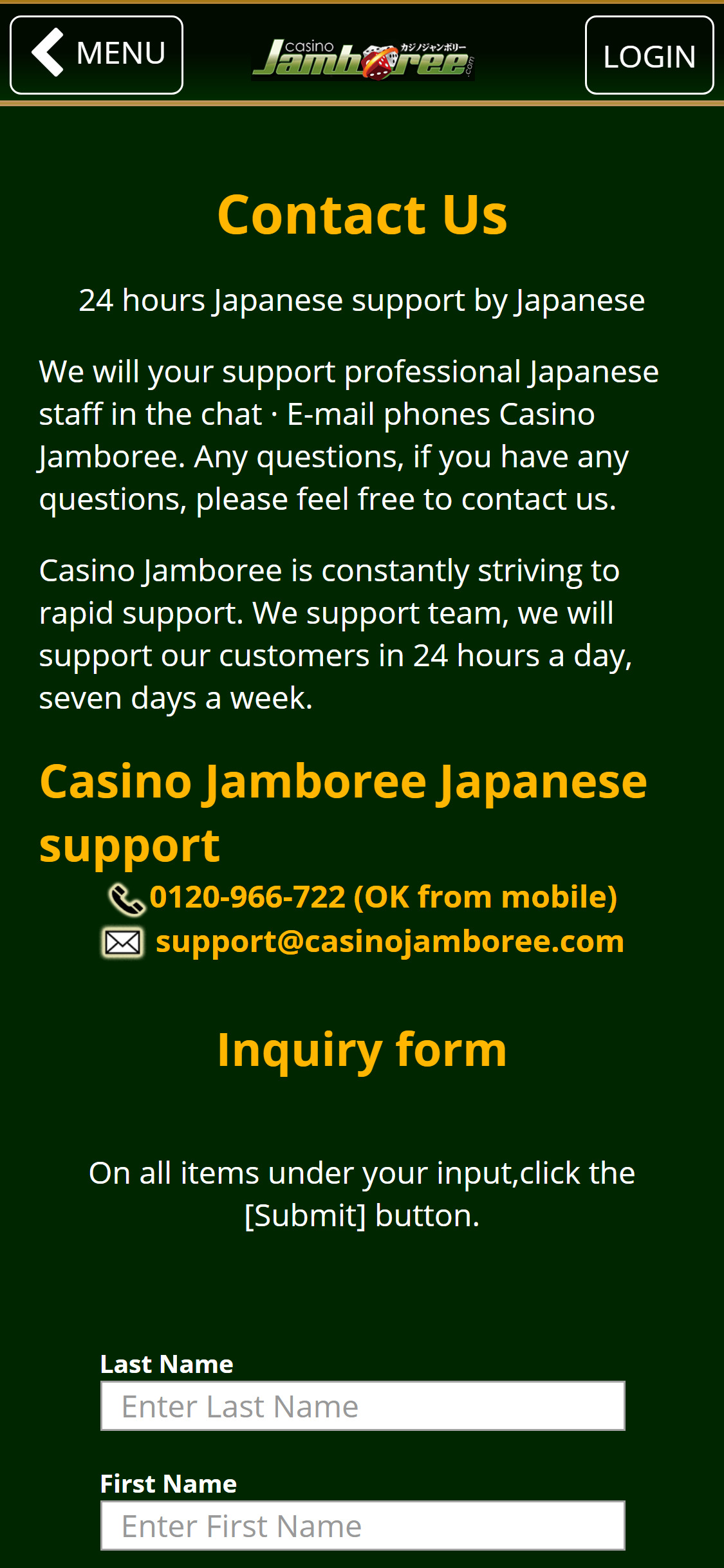 Casino Jamboree Mobile Support Review
