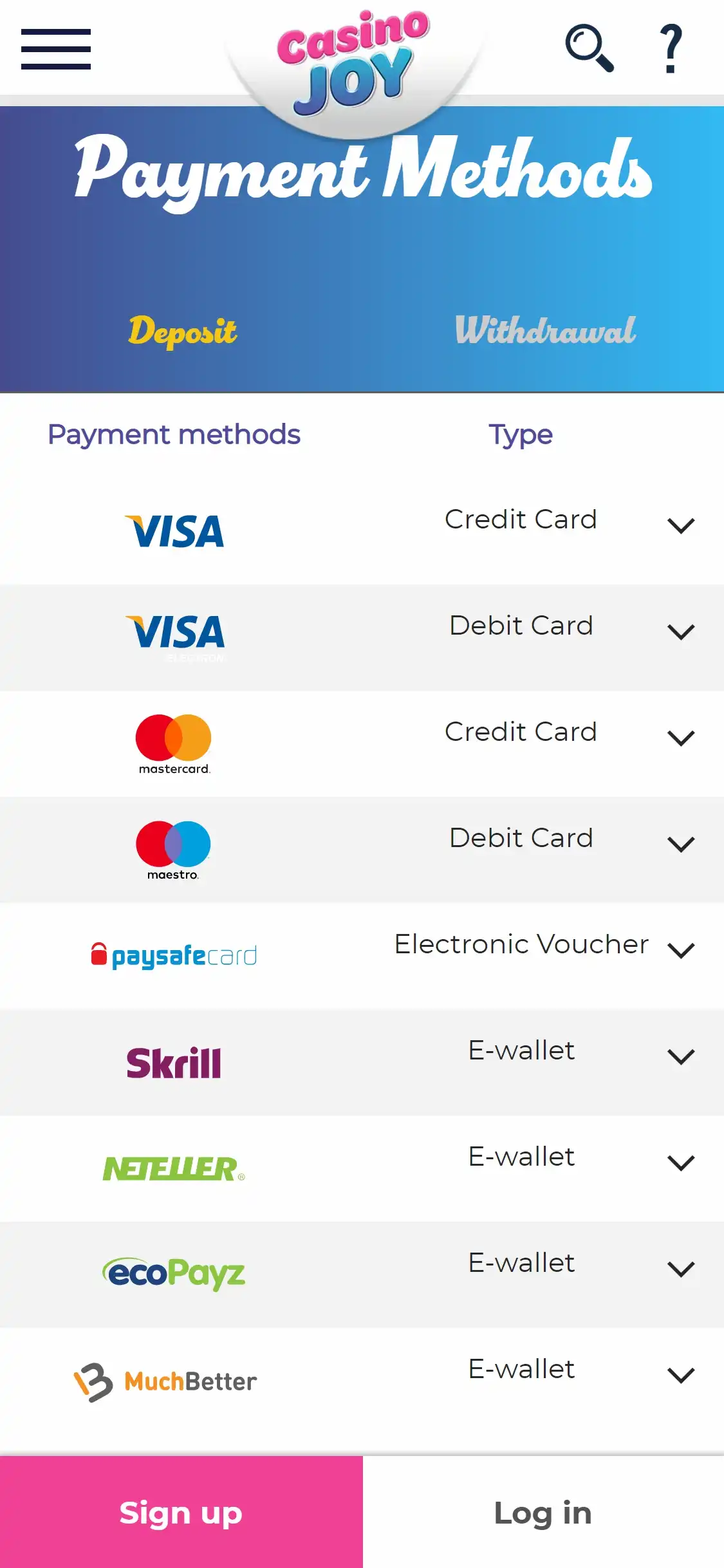 Casino Joy Mobile Payment Methods Review