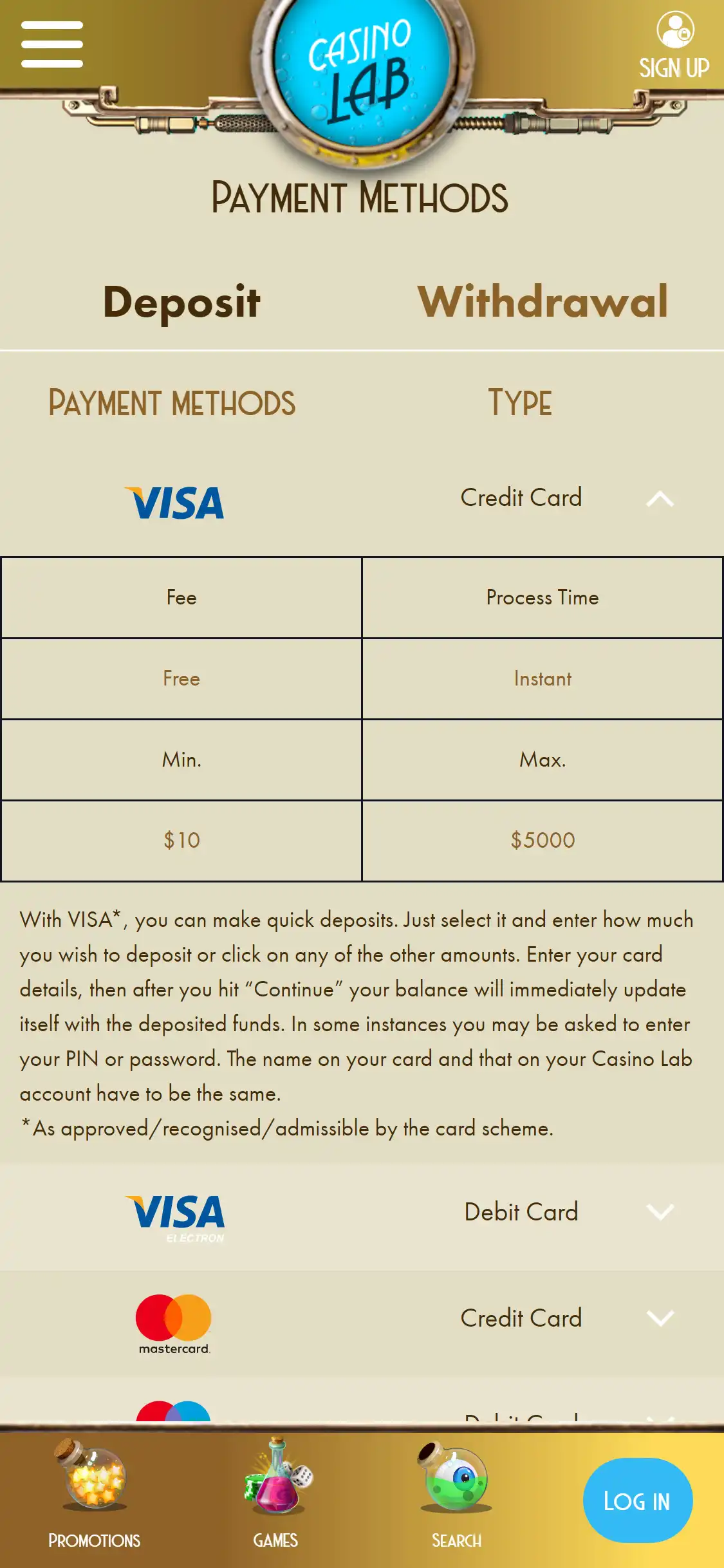 Casino Lab Mobile Payment Methods Review