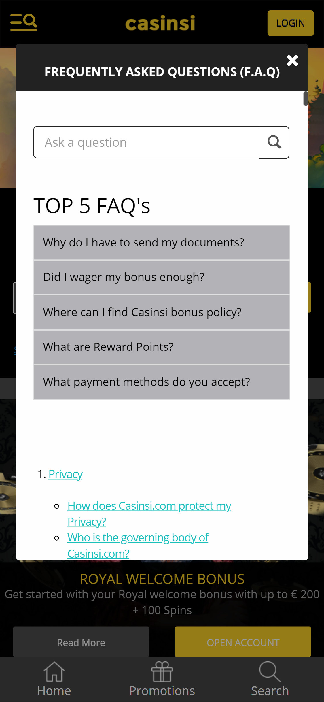 Casinsi Casino Mobile Support Review