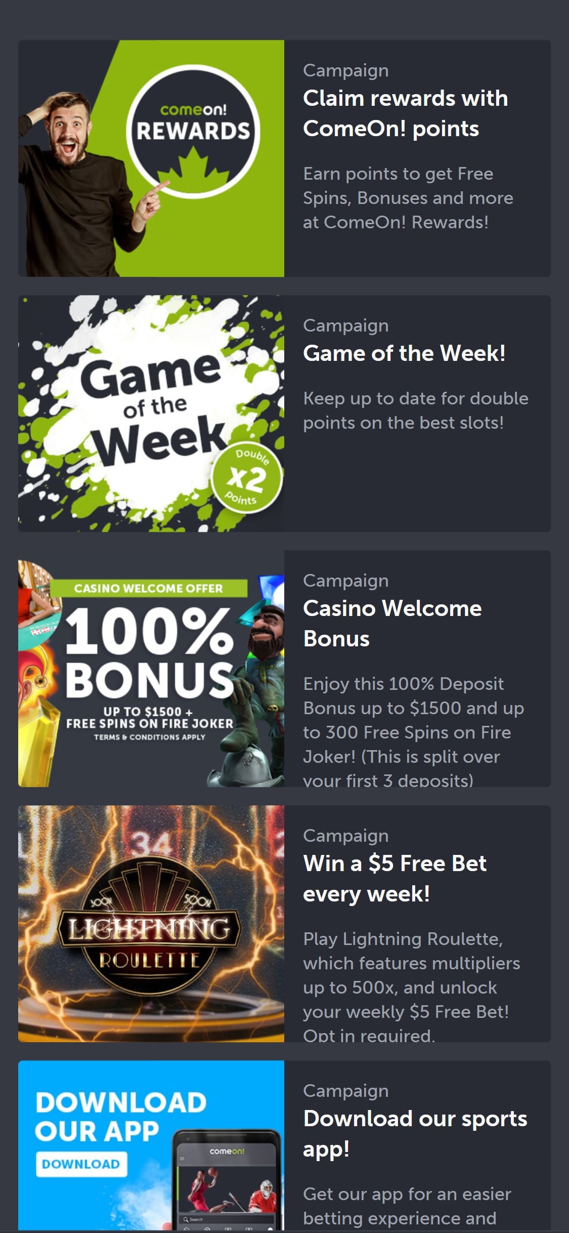 ComeOn Casino Mobile No Deposit Bonus Review
