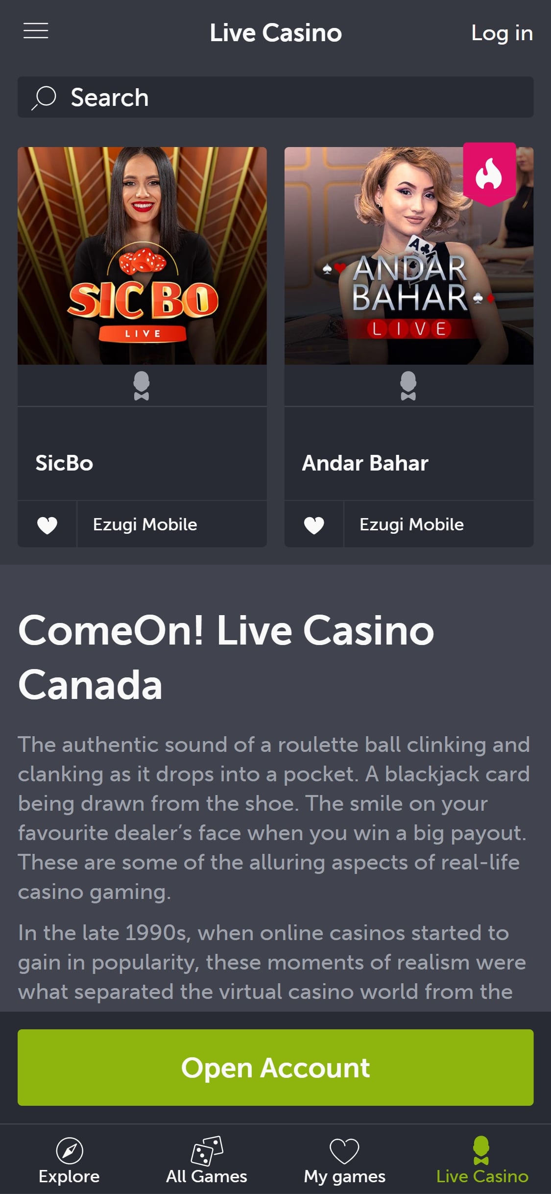 ComeOn Casino Mobile Live Dealer Games Review