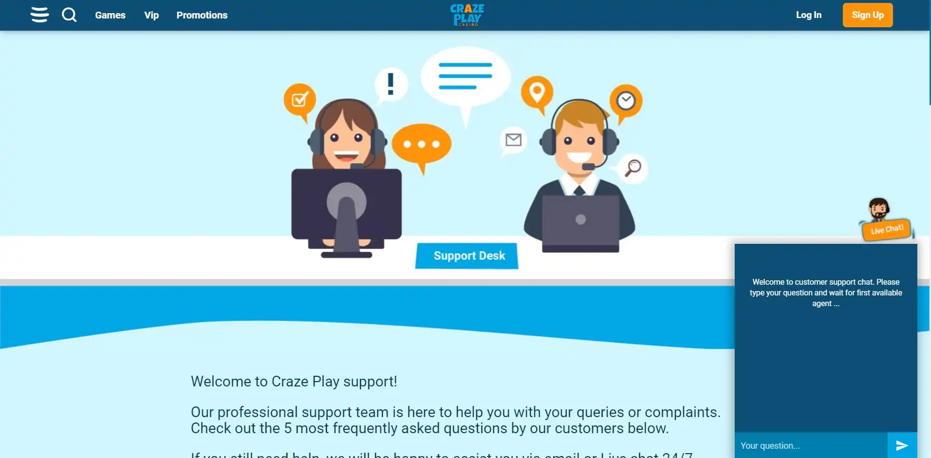 CrazePlay Casino Support