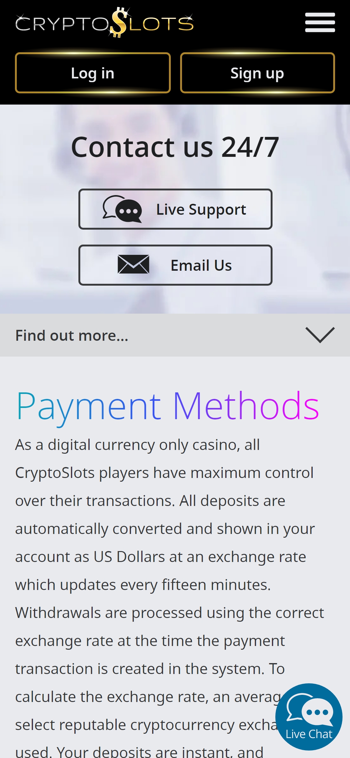Crypto Slots Casino Mobile Payment Methods Review