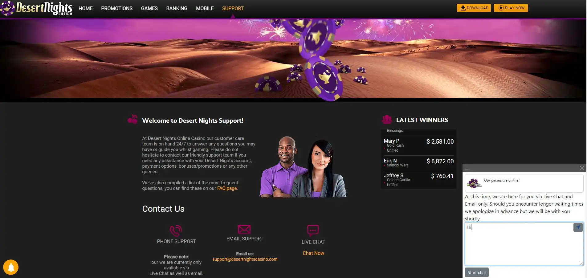 Desert Nights Casino Support