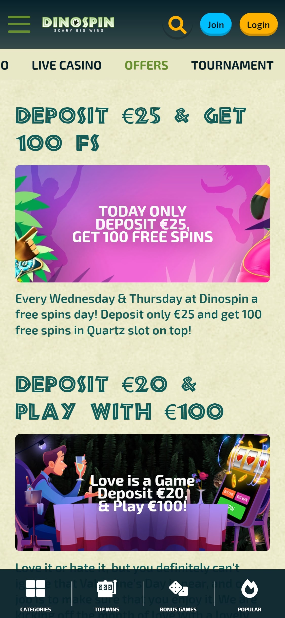 DinoSpin Casino Mobile No Deposit Bonus Review