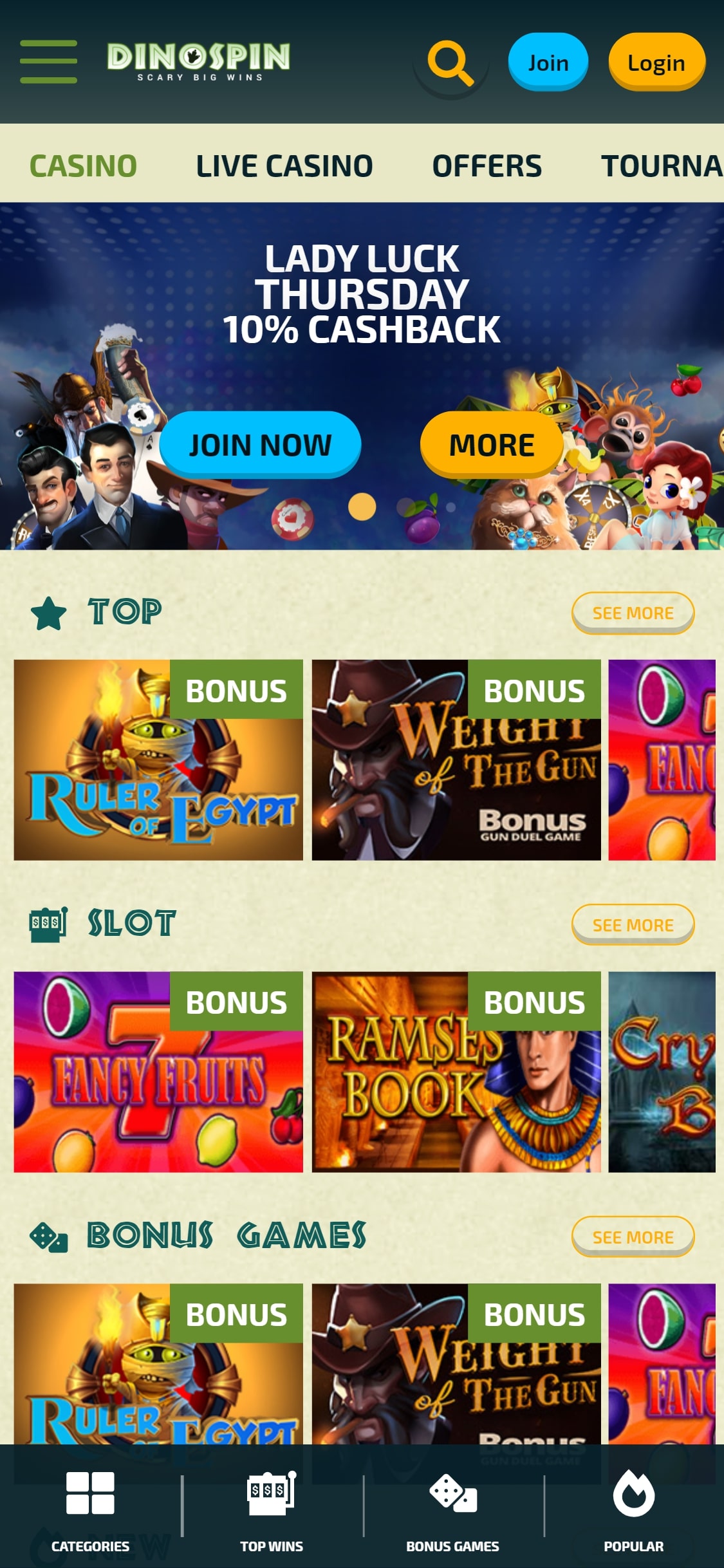DinoSpin Casino Mobile Review