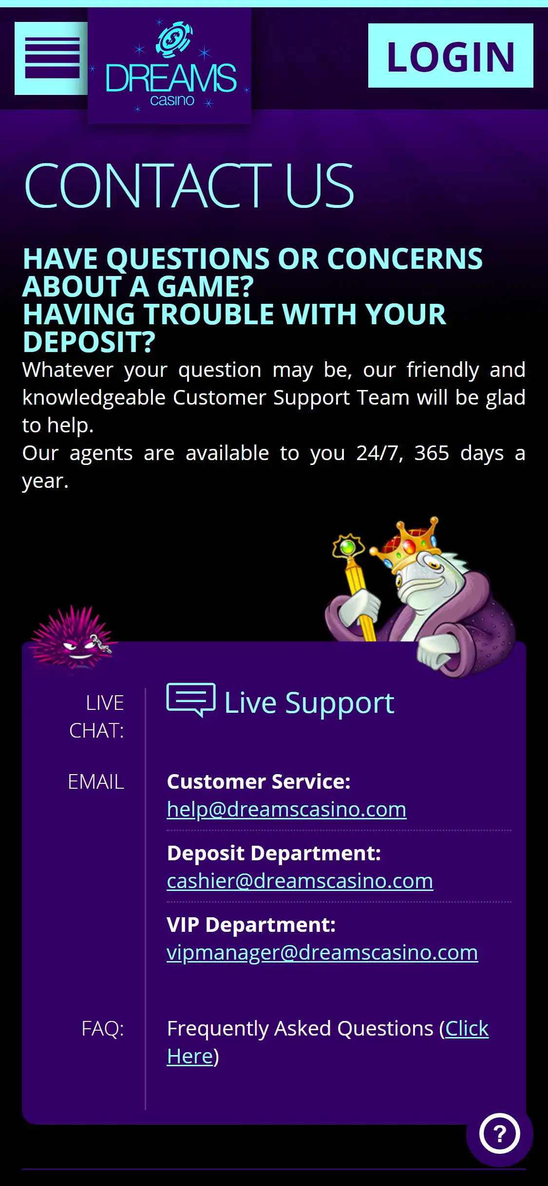 Dreams Casino Mobile Support Review