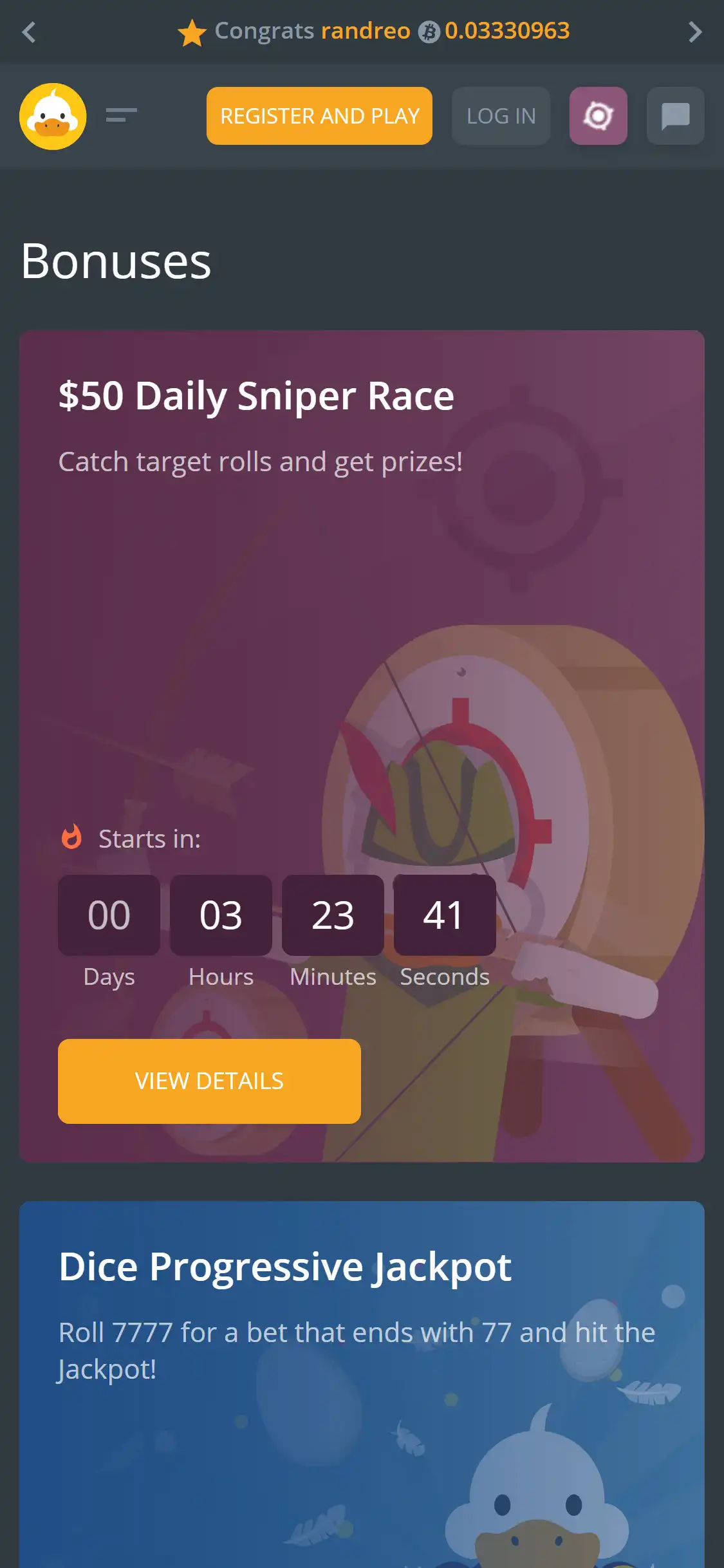 DuckDice Casino Mobile No Deposit Bonus Review