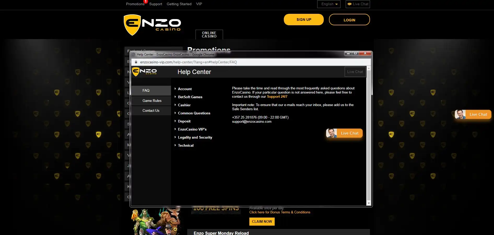 EnzoCasino Support