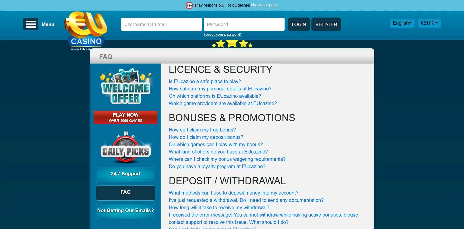 EUCasino Support