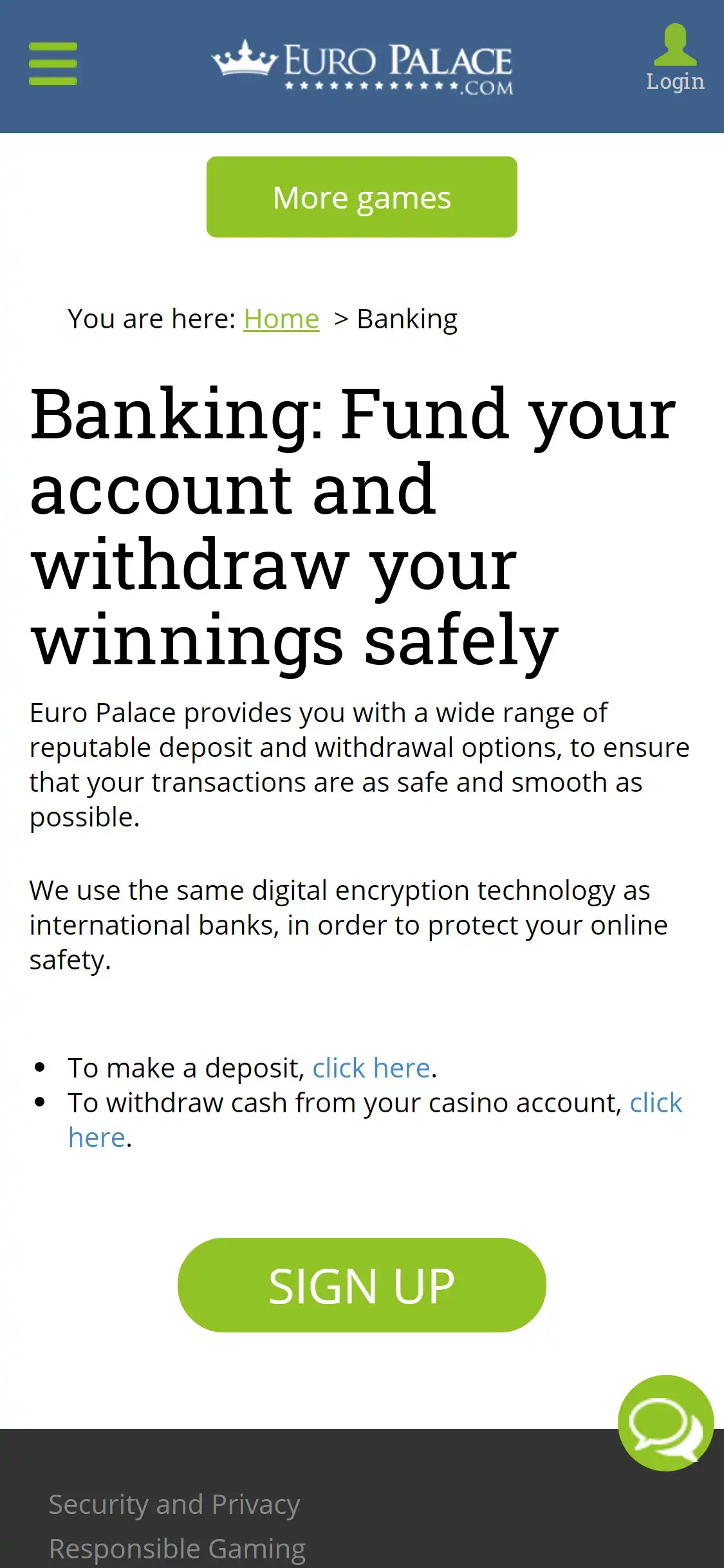 Euro Palace Casino Mobile Payment Methods Review