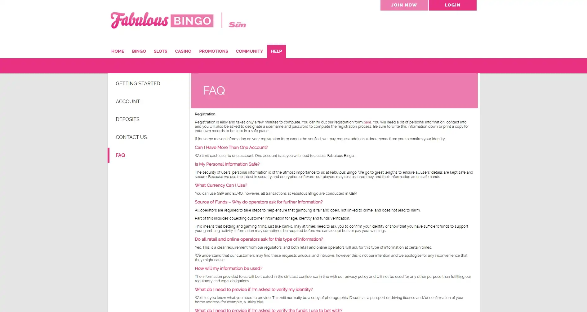 Fabulous Bingo Casino Support