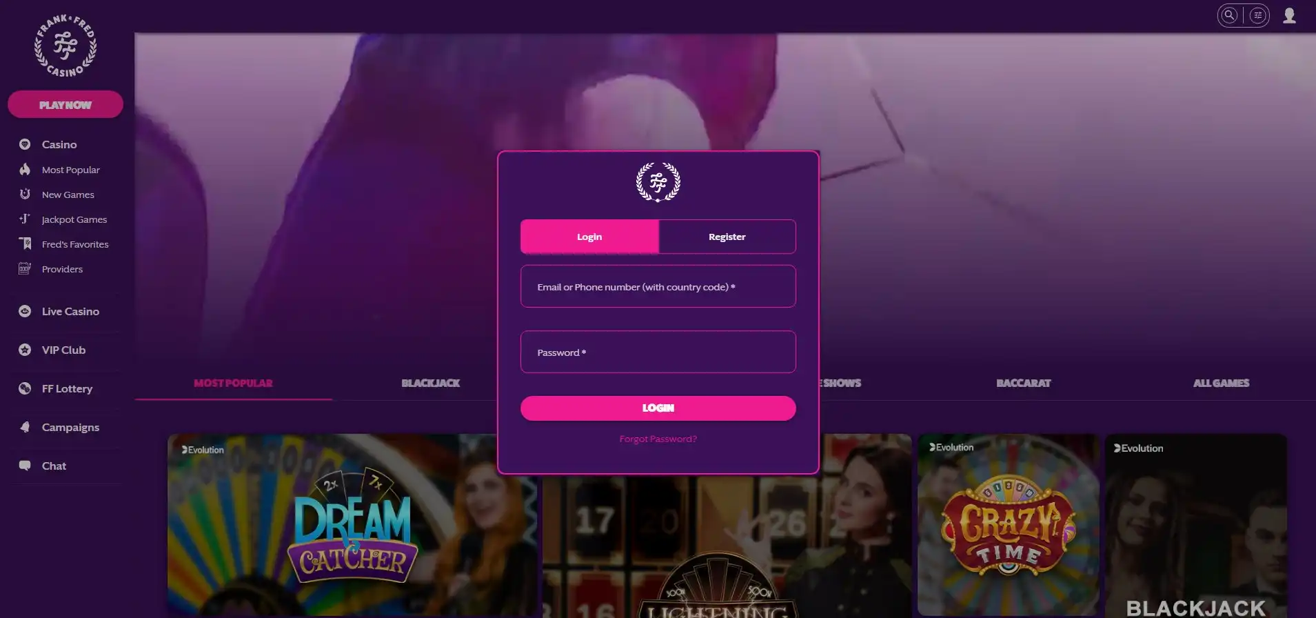 Frank & Fred Casino Login