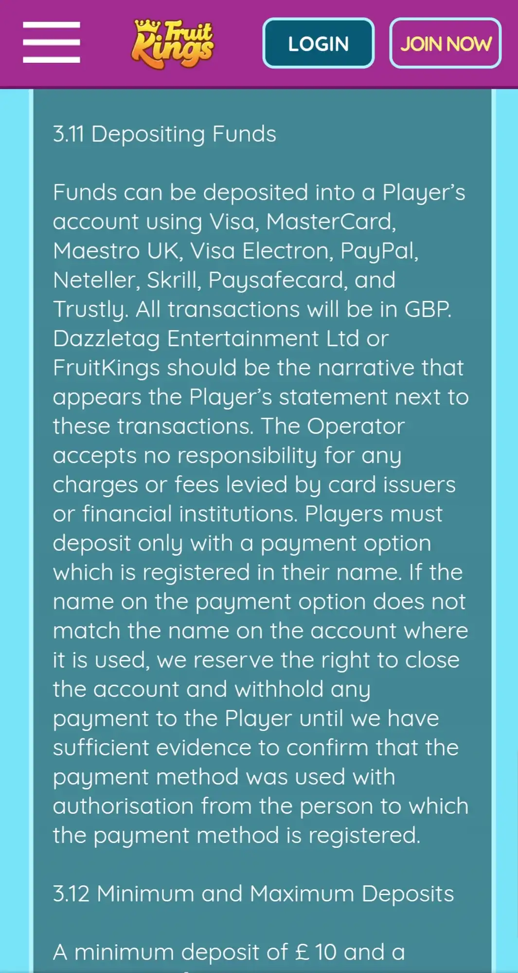 Fruit Kings Casino Mobile Payment Methods Review