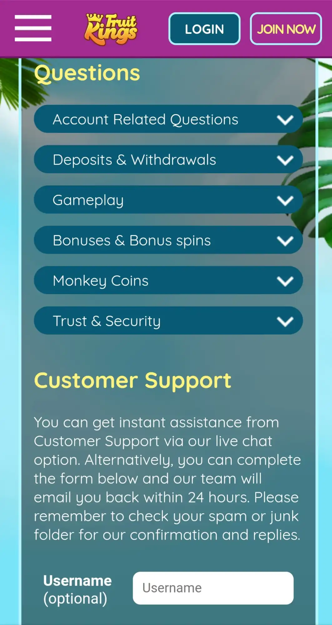 Fruit Kings Casino Mobile Support Review