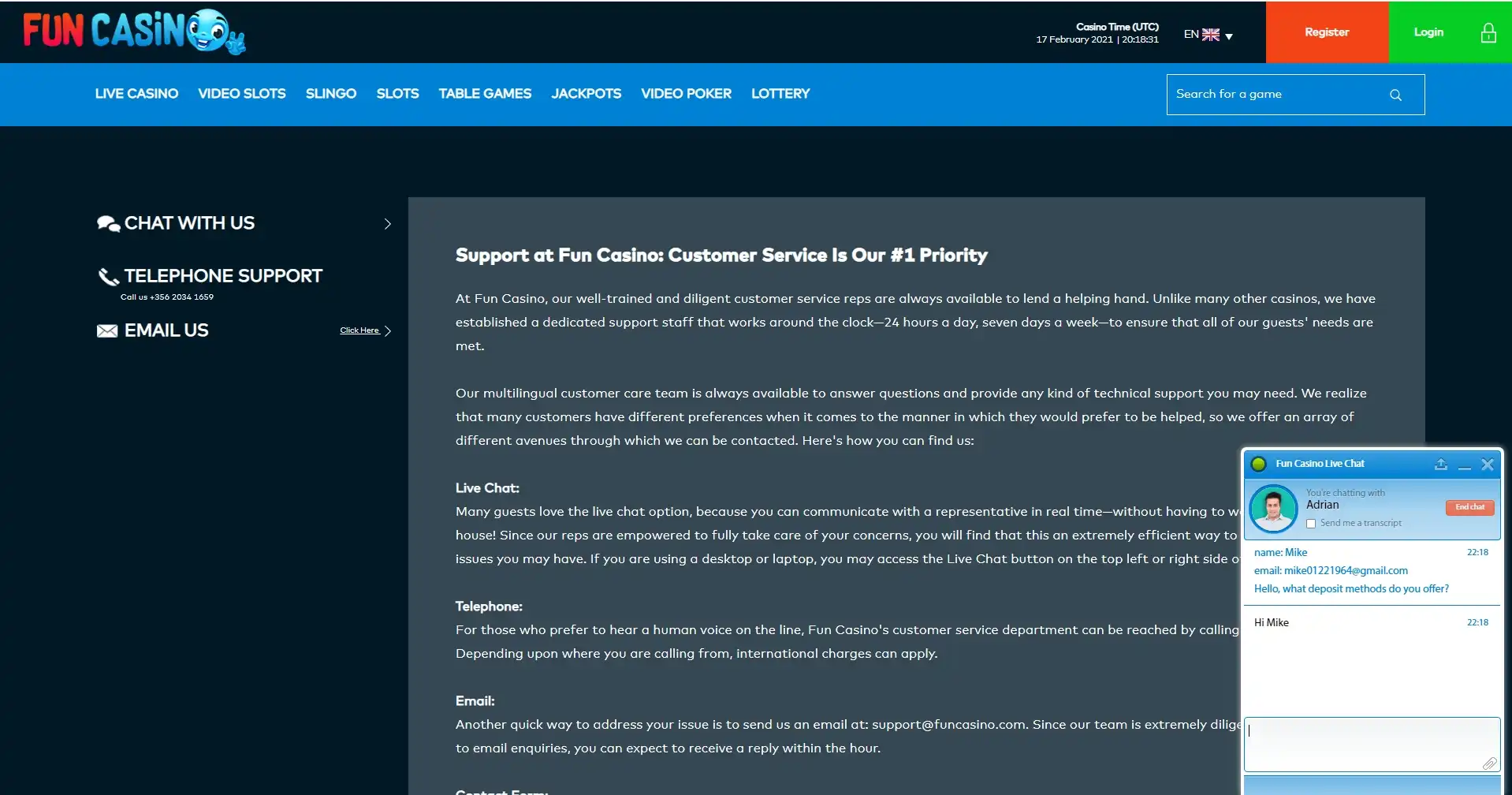 Fun Casino Support