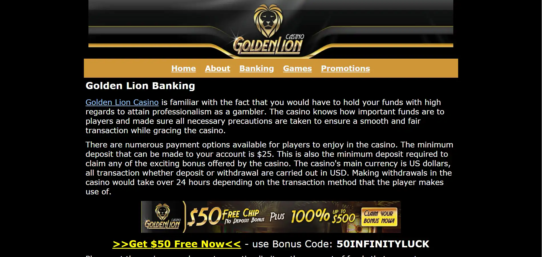 Golden Lion Casino Payment Methods