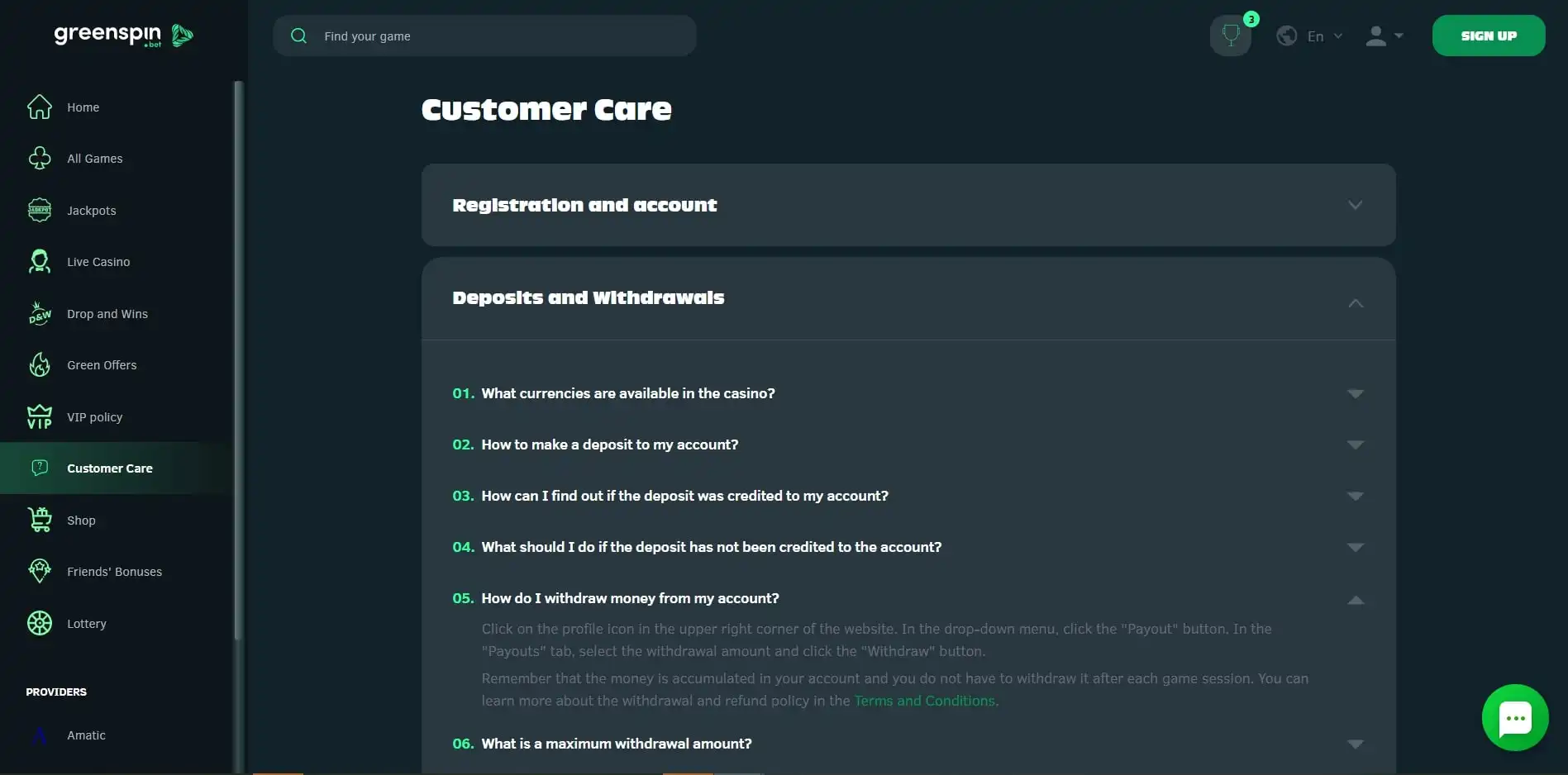 Greenspin Casino Payment Methods