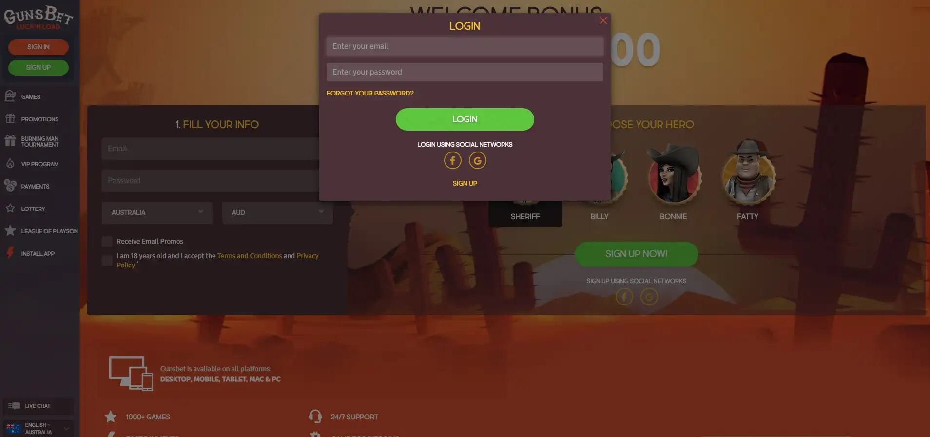 Guns Bet Casino Login